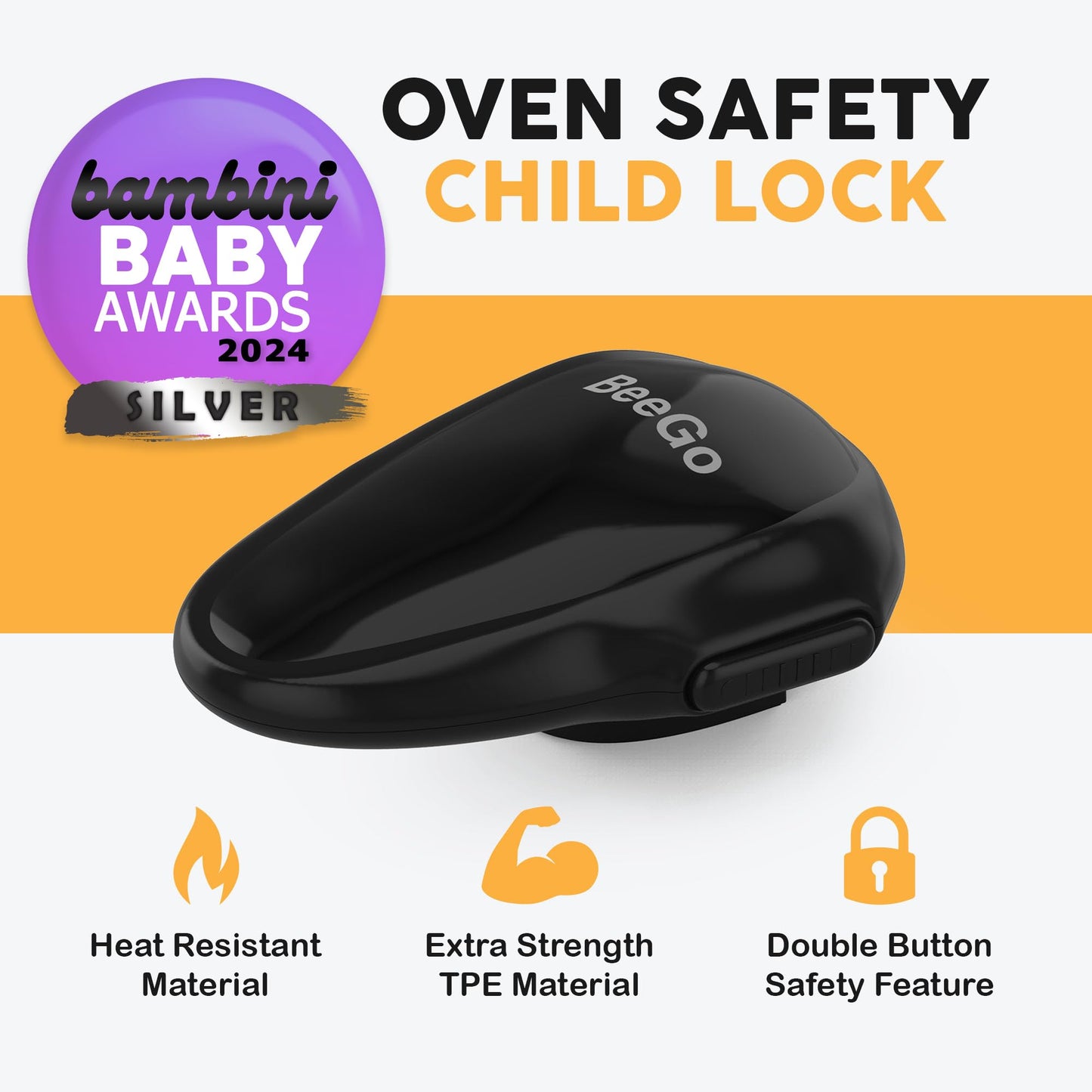 BeeGo® Baby Proofing Oven Lock 1pc Black, Easy to Install and Use 3M Adhesive Durable and Heat-Resistant Material Oven Lock No Tools Needed or Drill for Kitchen Safety