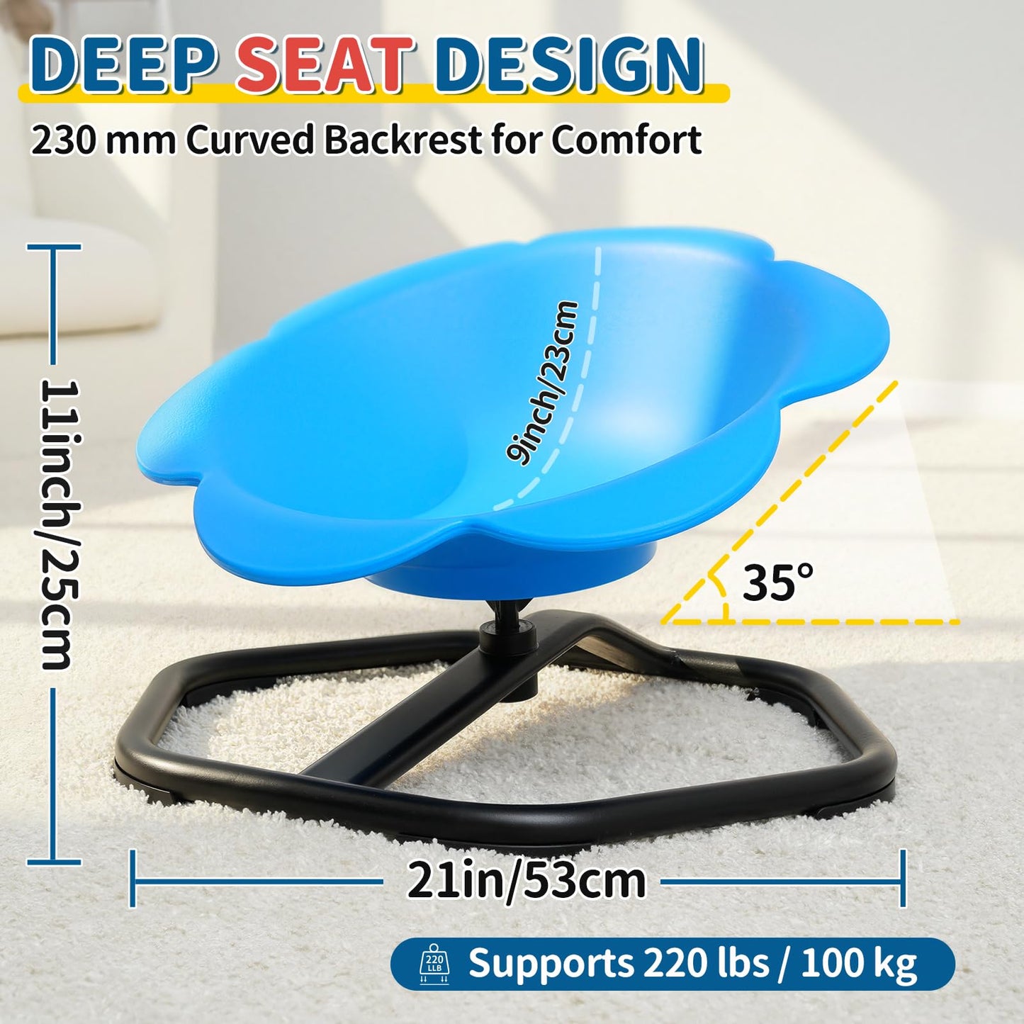 KidBloom Spinning Chair for Autism, Floral Seat Sensory Toys, ADHD Sensory Chair with Back Support, 360° Comfort Wrap Autism Sensory Equipment