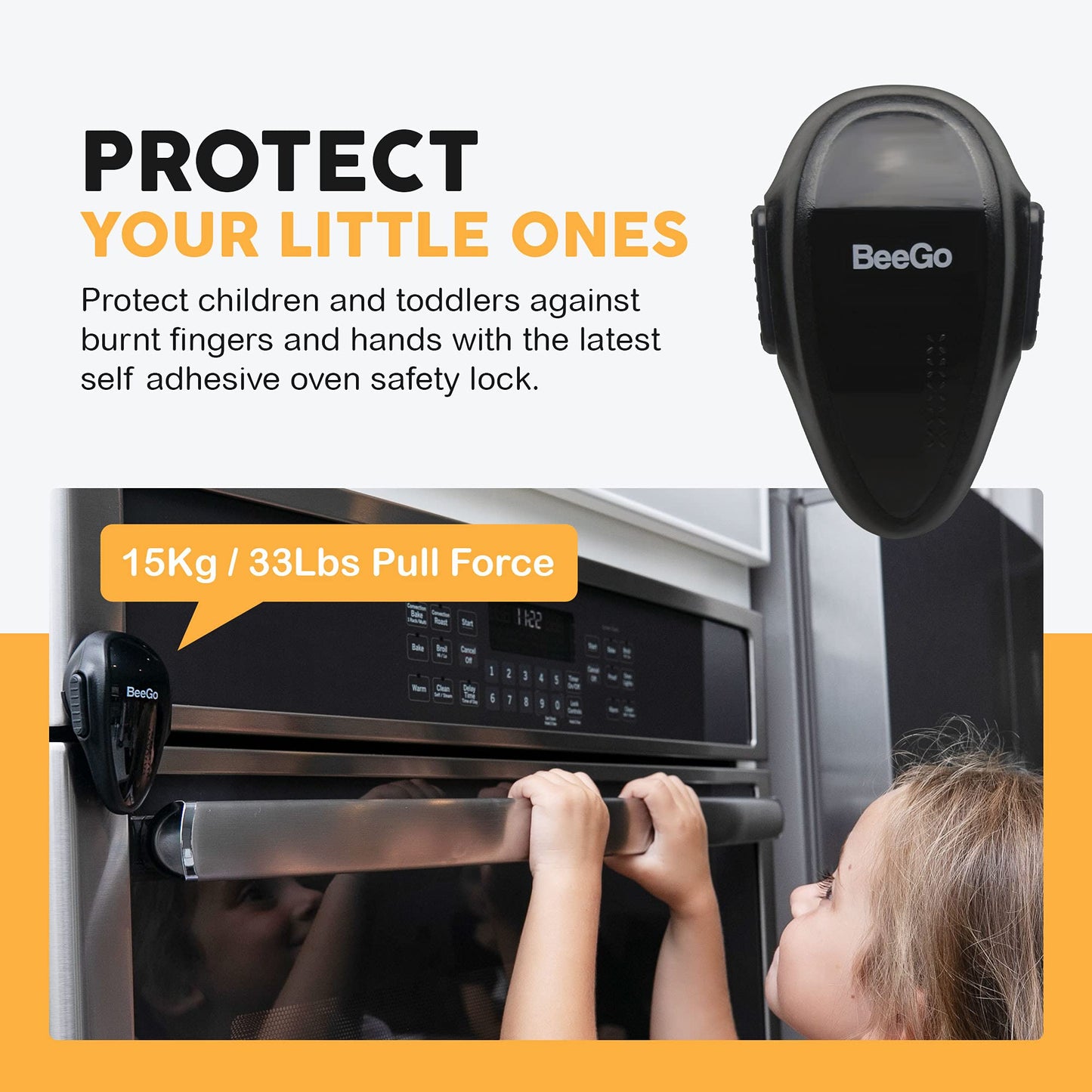 BeeGo® Baby Proofing Oven Lock 1pc Black, Easy to Install and Use 3M Adhesive Durable and Heat-Resistant Material Oven Lock No Tools Needed or Drill for Kitchen Safety