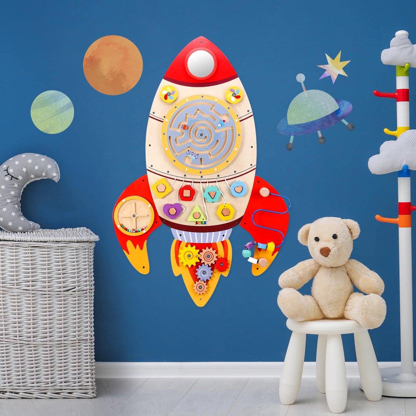SOKA Wall Element Rocket Activity Wooden Board Fun Space Adventure Multi-Interactive