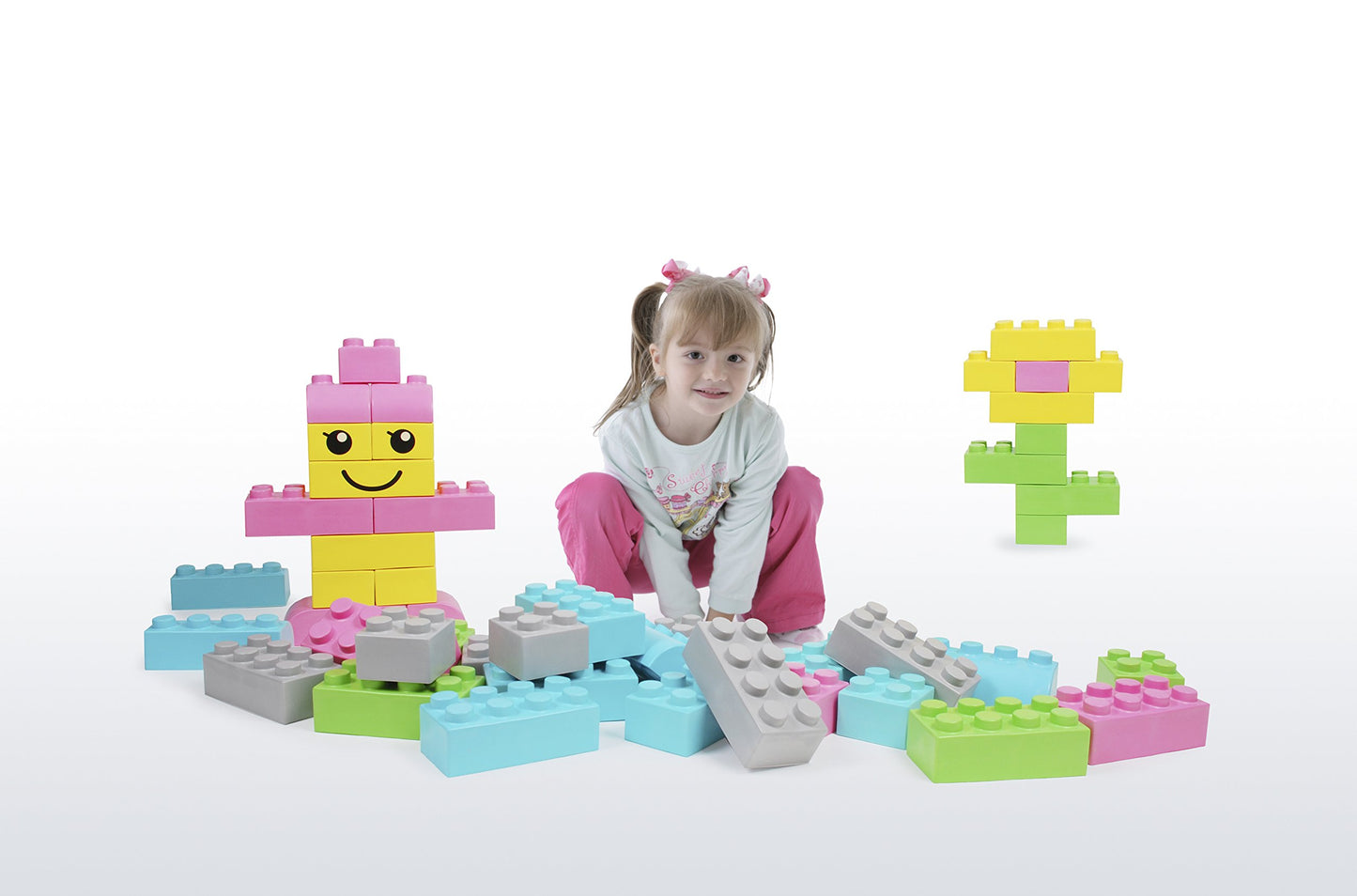 Playlearn 42 Piece Soft Brick Construction Set Large Soft Lego Style Pieces (Pastel Colours)