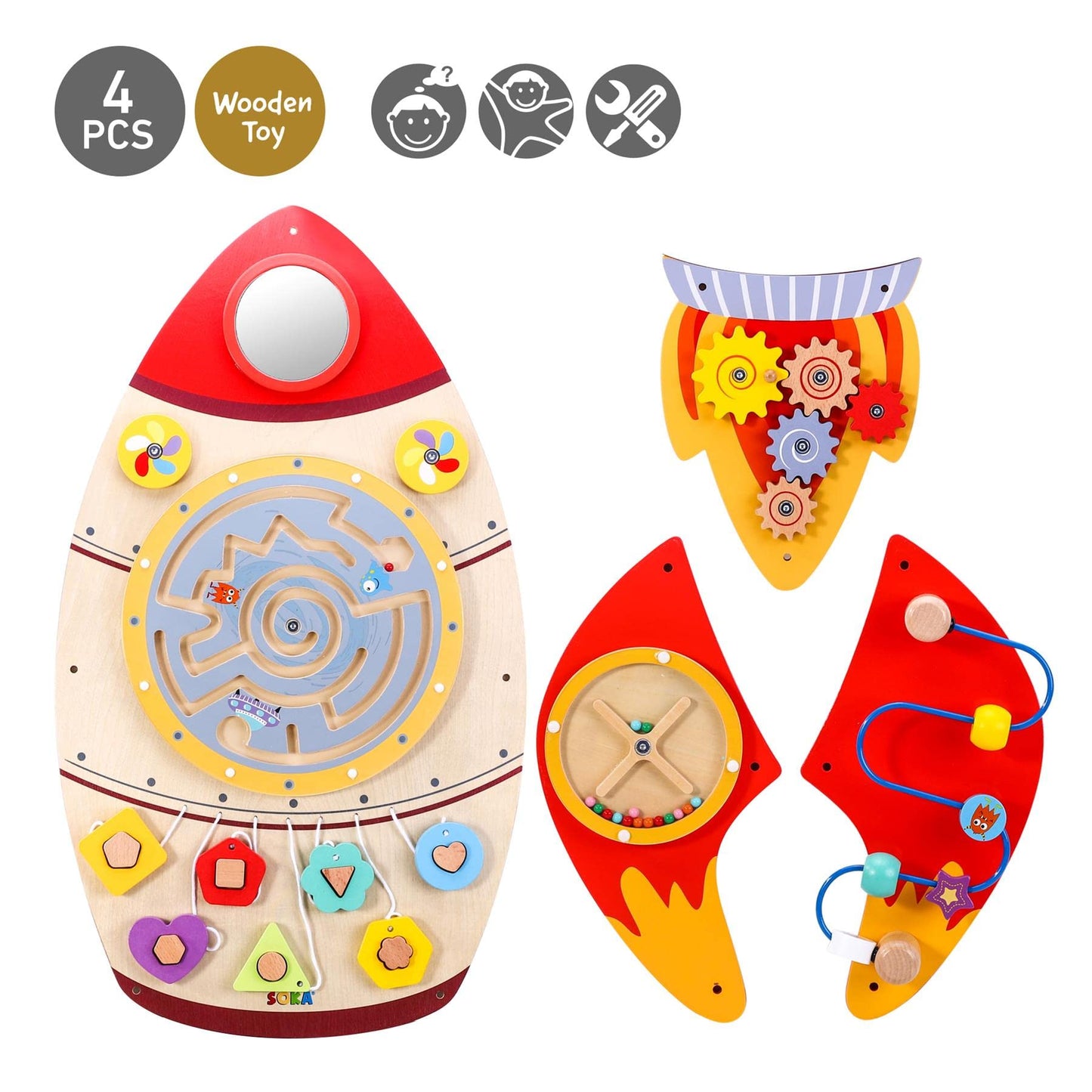SOKA Wall Element Rocket Activity Wooden Board Fun Space Adventure Multi-Interactive