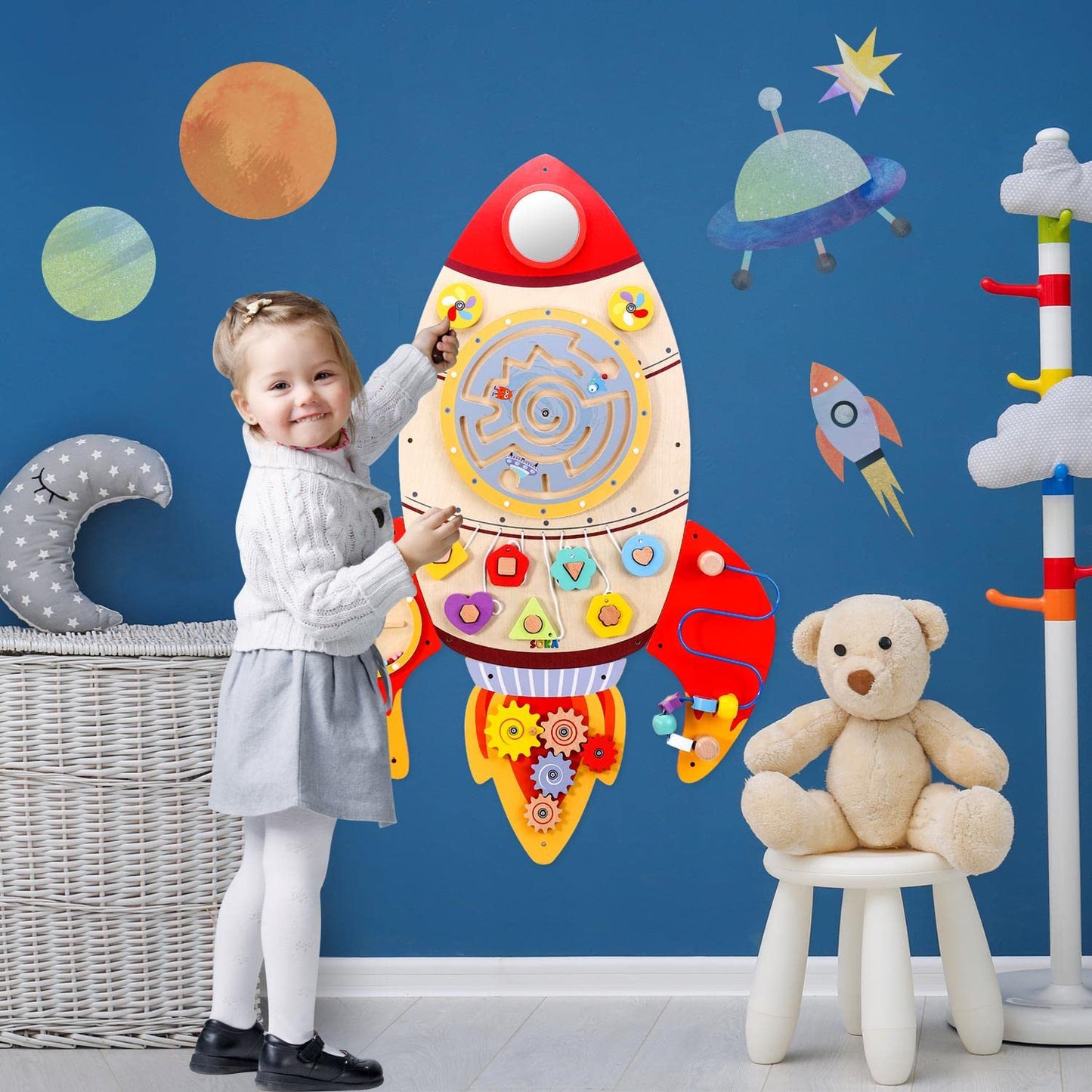SOKA Wall Element Rocket Activity Wooden Board Fun Space Adventure Multi-Interactive