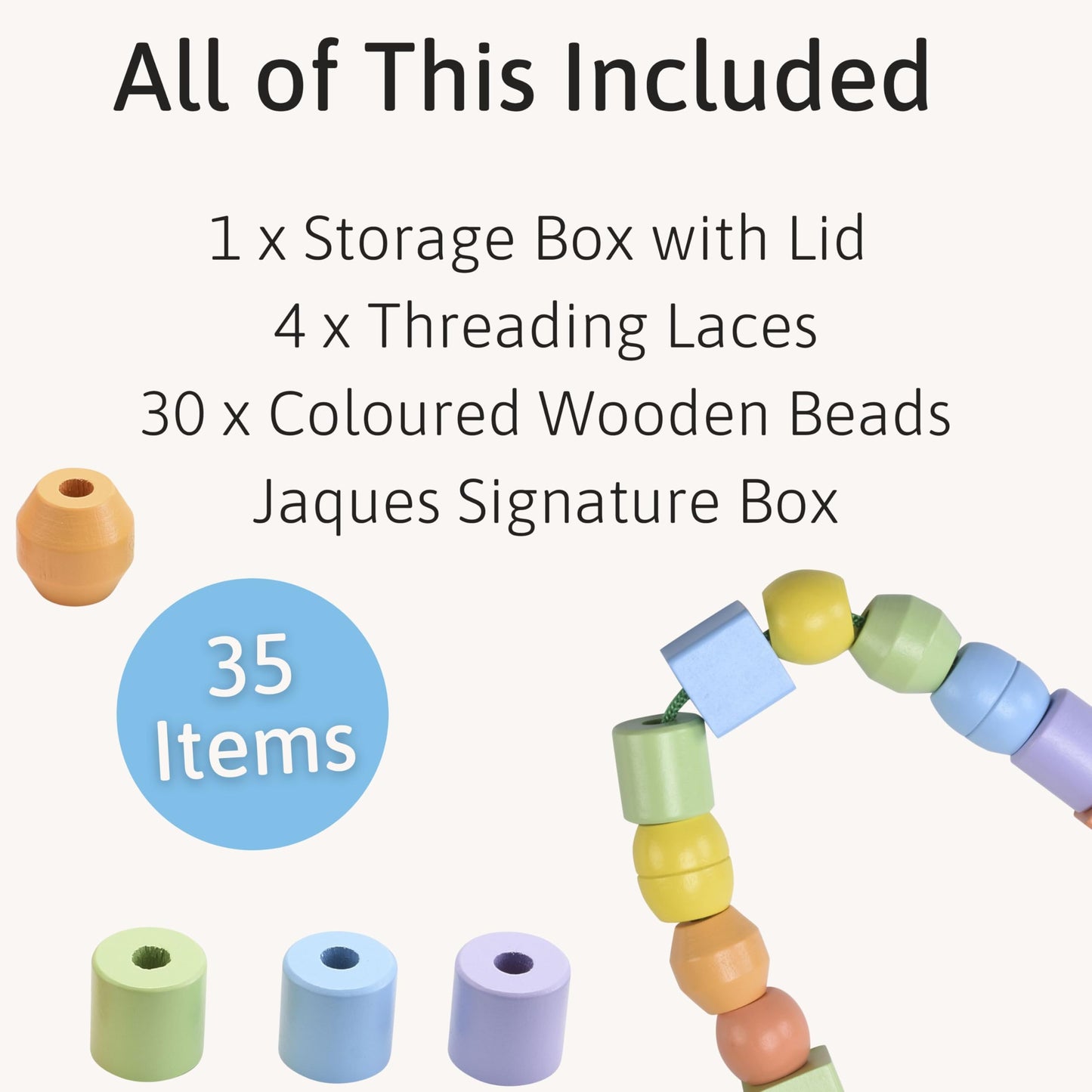 Jaques of London Toddler Threading Beads | Quality Wooden Toys for 3 4 5 Year Olds | Montessori Toys for Kids | Quality Since 1795