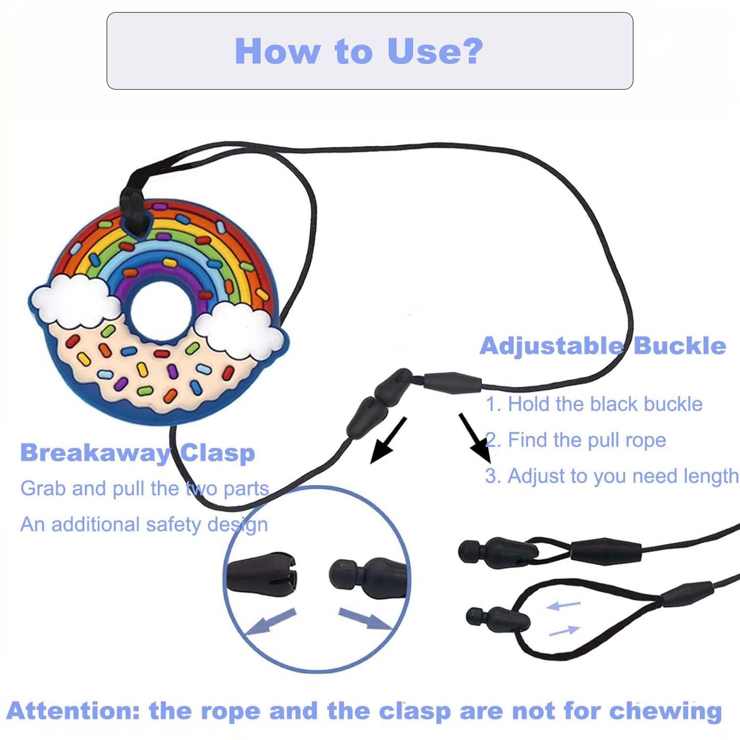 6 PCS Sensory Chew Necklace - Chew Toys for Autistic Children Safety Food Grade Silicone for Kids Toddlers ADHD, Autistic, Biting Needs, Chew Pendant Toy with Adjustable Buckle