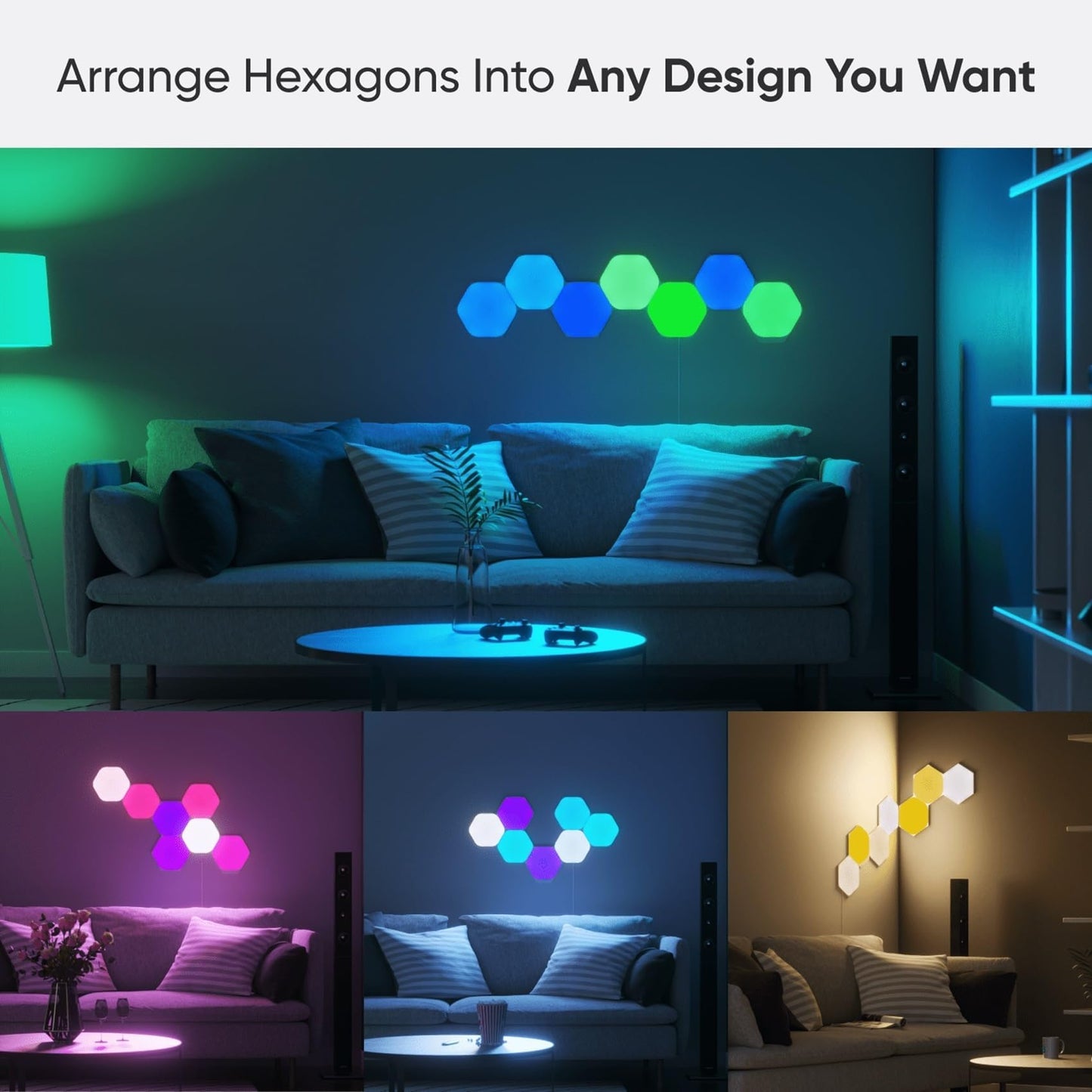 Nanoleaf Shapes Hexagon Starter Kit, 9 LED Smart Light Panels - Dimmable & Modular Wi-Fi Wall Mood Lights, Works with Alexa Google Assistant Apple Homekit, for House Room Decor or Desk