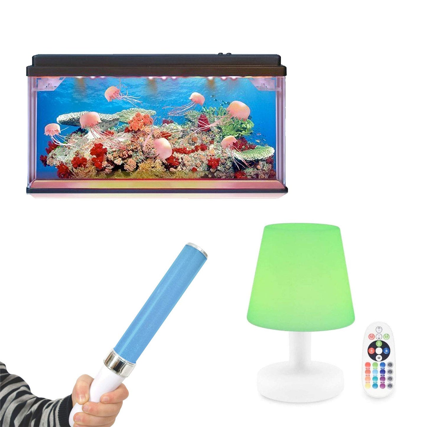 Artificial Fake Jellyfish Tank & Light Up Torch & Rechargeable Night Light Set with Plastic