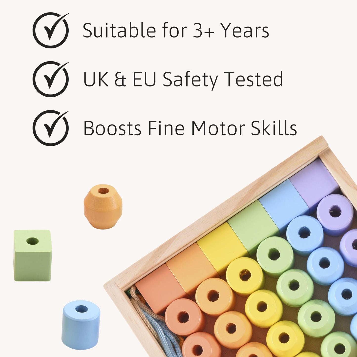 Jaques of London Toddler Threading Beads | Quality Wooden Toys for 3 4 5 Year Olds | Montessori Toys for Kids | Quality Since 1795