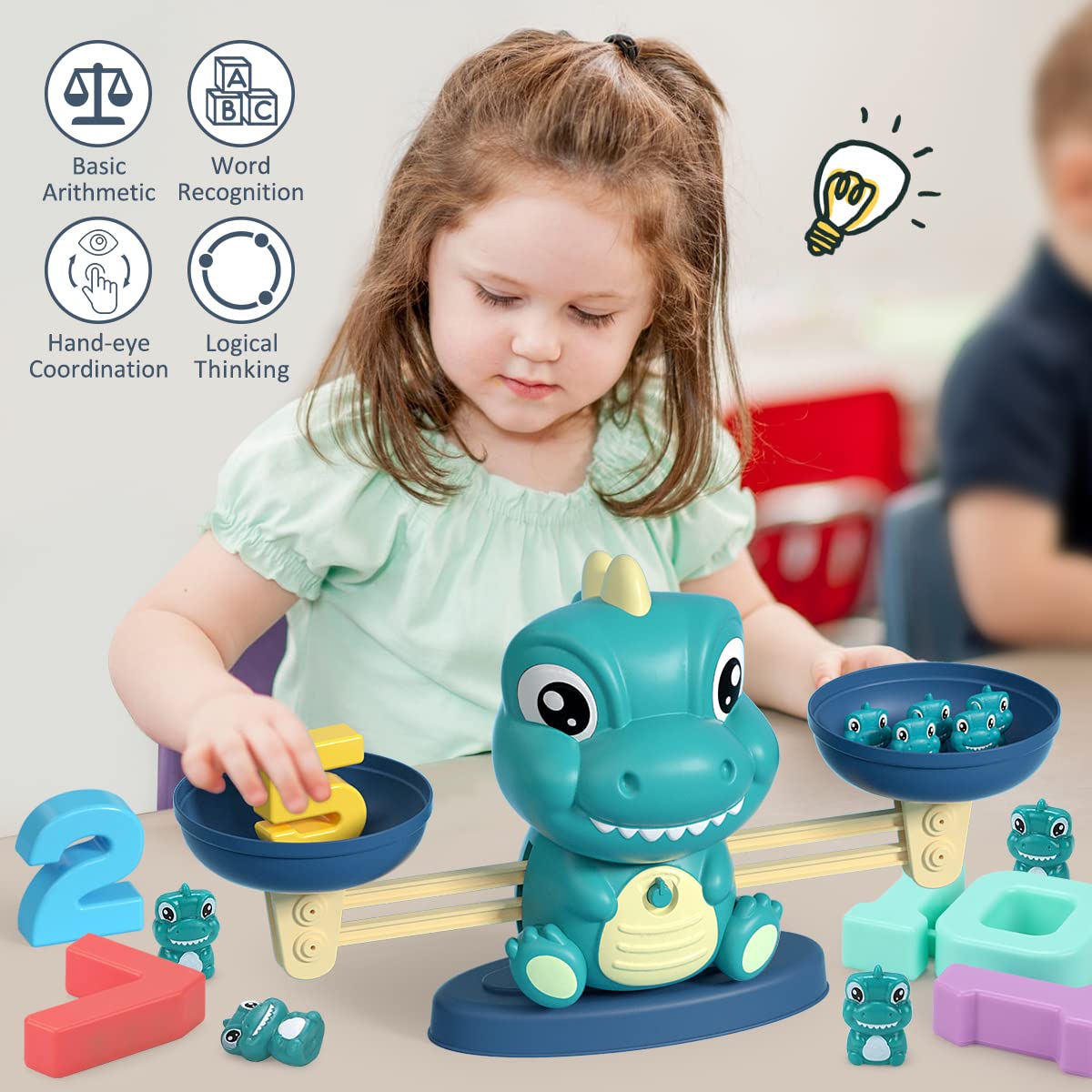 REMOKING Math Game for Kids,Balance Counting Dinosaur Toys for 3 4 5 6 7 8 Year old Boys&Gilrs,Abacus Toy&Spell Word Game with Flash Cards