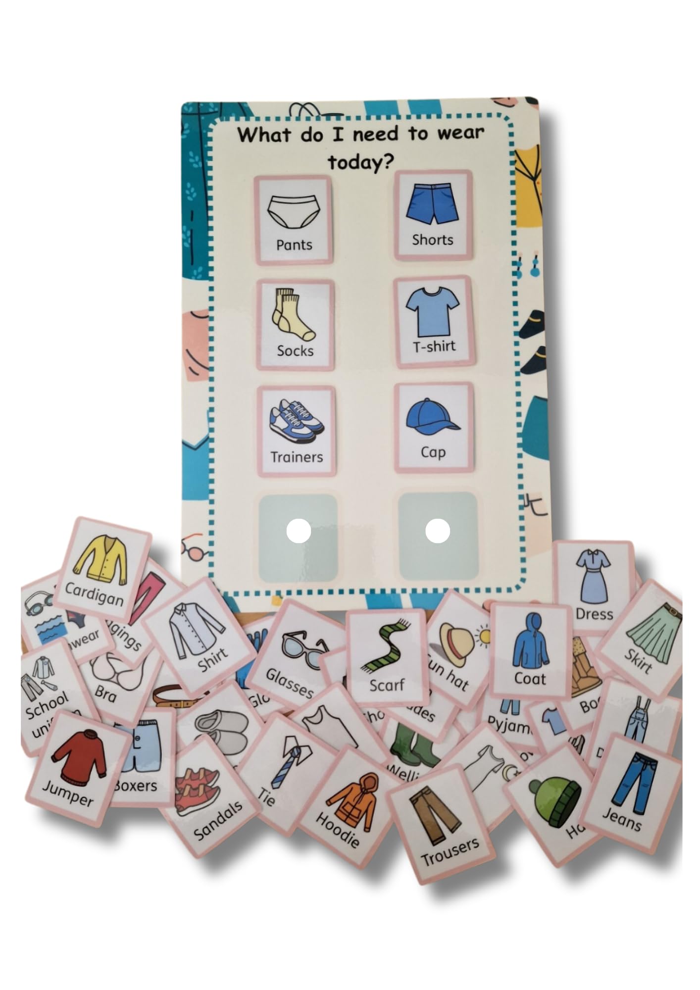 Learning Fun Resources 'What Shall I Wear?' Board and flash cards - Austim, SEN, communication
