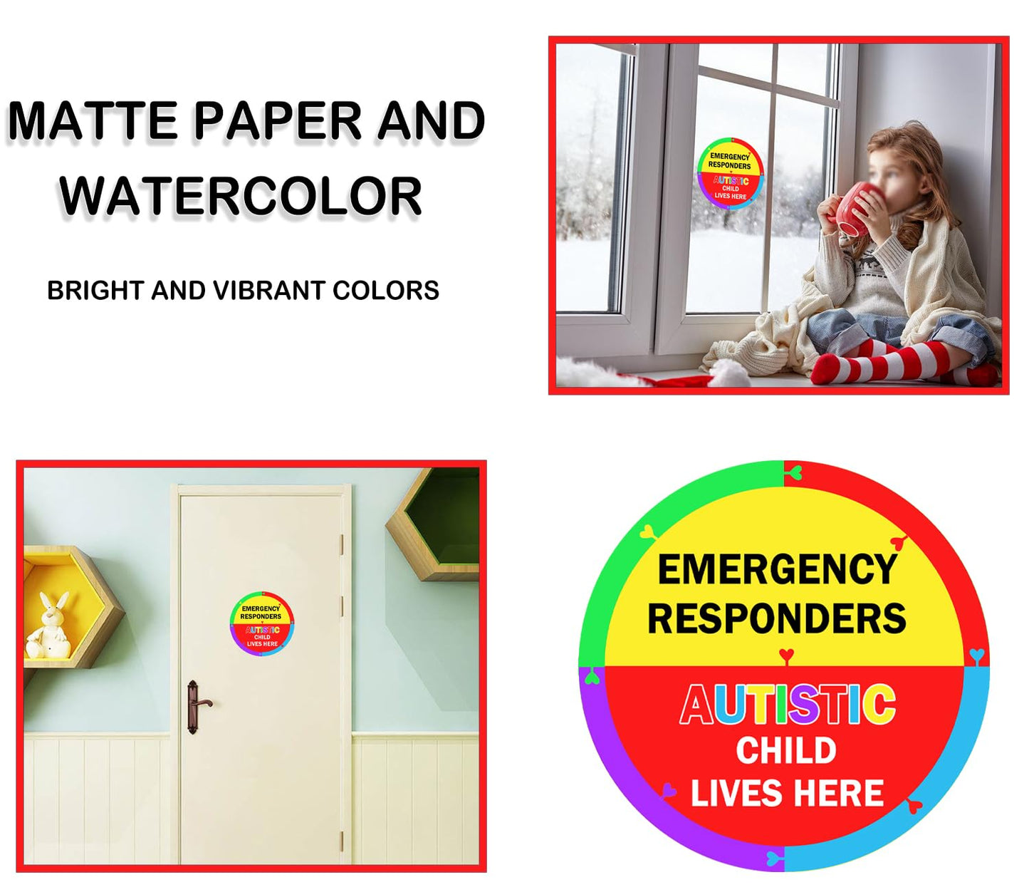 Autism Awareness Home Safety Sticker 6" x 6" Autistic Child Lives Here Vinyl Labels Emergency Responders Special Needs Warning Sign for Home House Window Door 2pcs