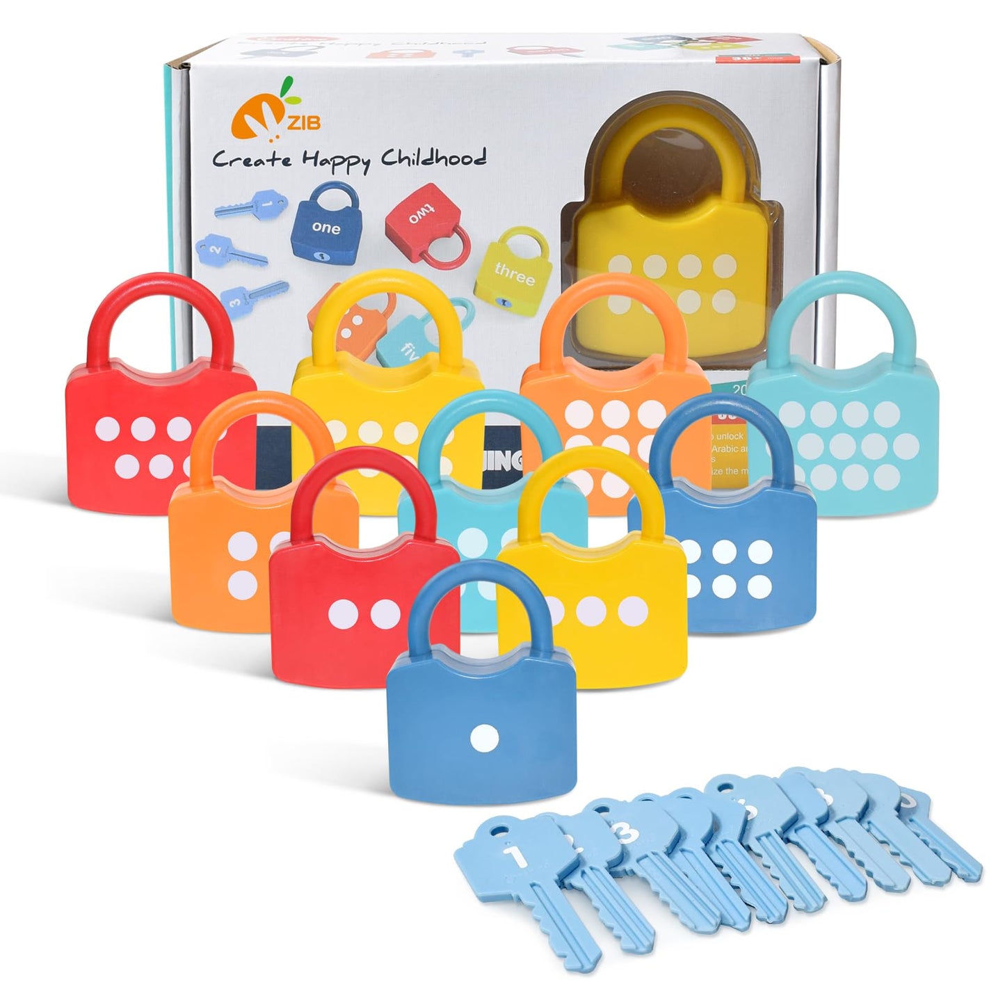 ZIB 20PCS Lock and Key Toy, Matching and Counting Number Toys for Boys and Girls, Montessori Toddlers
