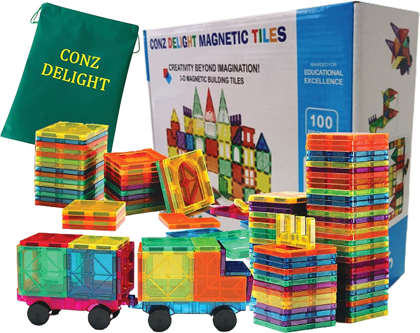 CONZ DELIGHT Kids Magnetic Building Blocks β 100 Pcs Expandable Tiles Set for 3+ Years
