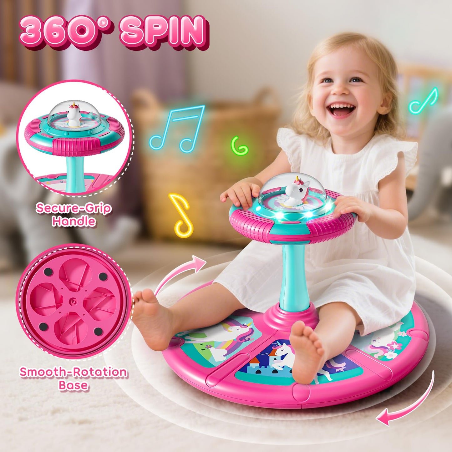 Lehoo Castle Sensory Toys for Toddlers 1-3 Girls, Toddler Sensory Toys for Autism with Lights and Music, 360° Spinning Chair for Body Balance Training, Sensory Seat Birthday Gift for Kids 2-4