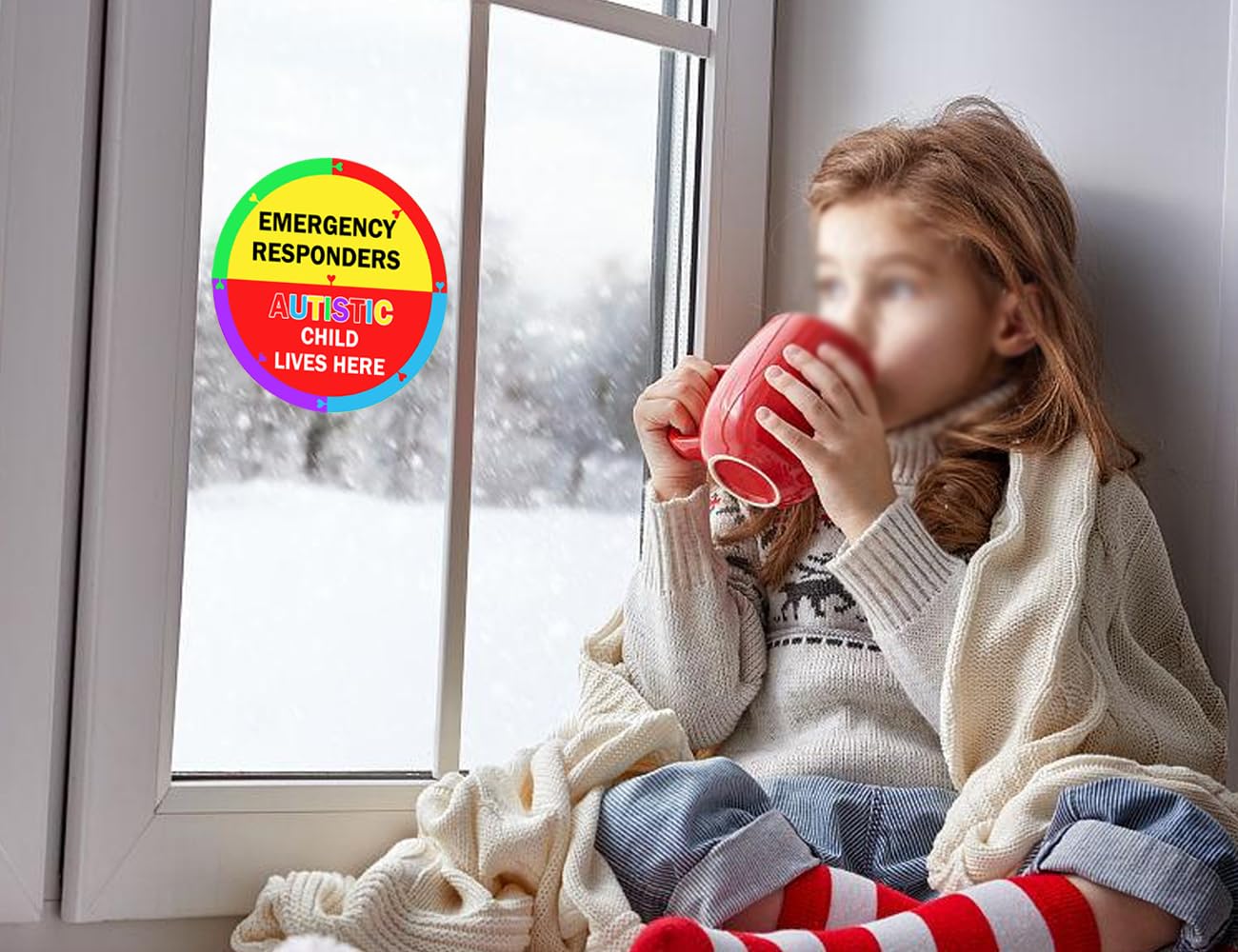 Autism Awareness Home Safety Sticker 6" x 6" Autistic Child Lives Here Vinyl Labels Emergency Responders Special Needs Warning Sign for Home House Window Door 2pcs