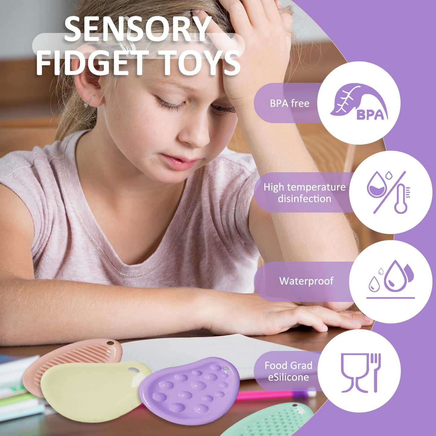 6 Pcs Sensory Stones,Portable Anger Management Toys,Anxiety Relief for Kids & Adults