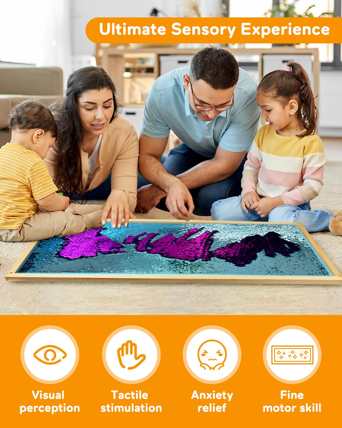 MOTGOM Sequin Sensory Wall Frame - Sensory Wall Panel for Kids, Reversible Sequin Fabric Sensory Toys