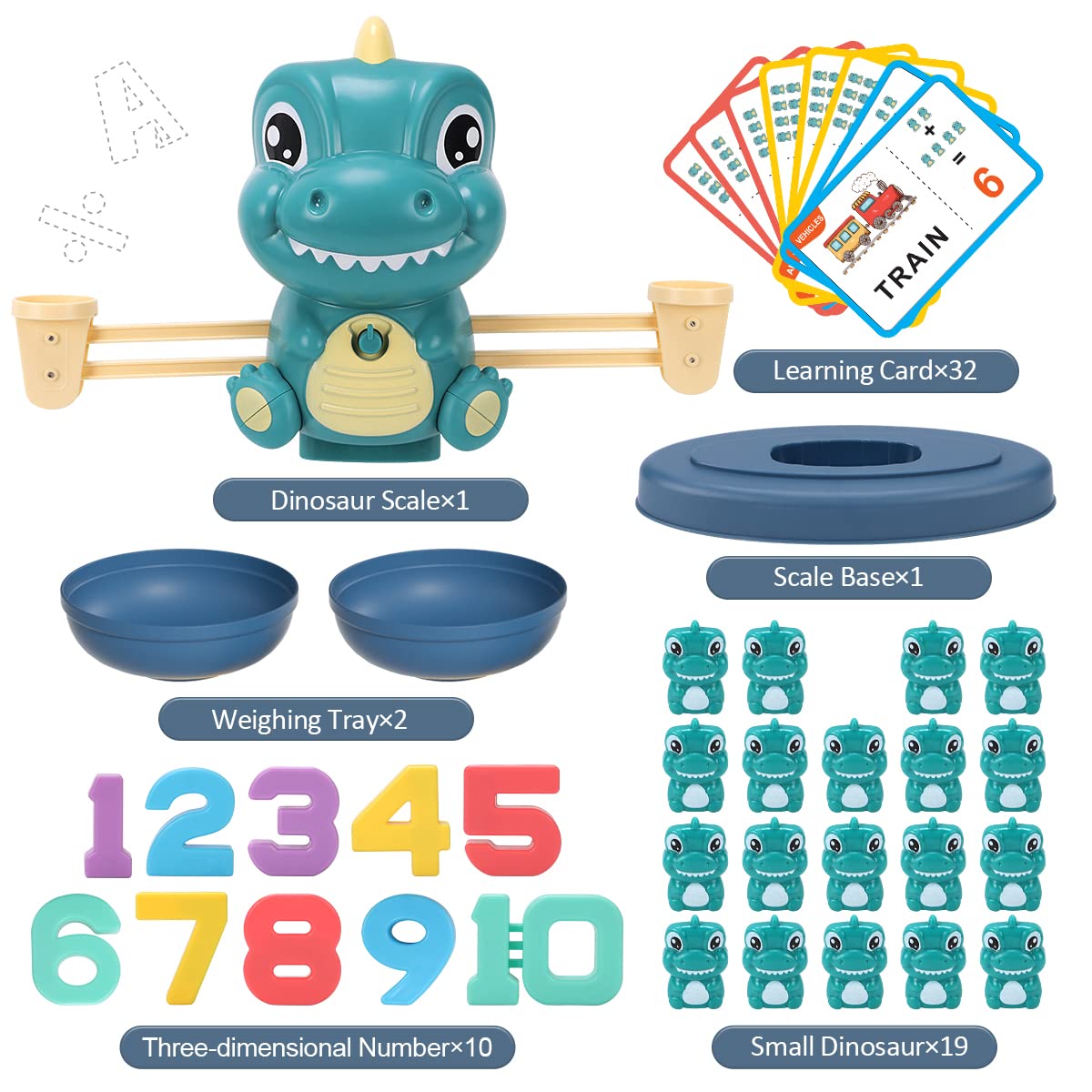 REMOKING Math Game for Kids,Balance Counting Dinosaur Toys for 3 4 5 6 7 8 Year old Boys&Gilrs,Abacus Toy&Spell Word Game with Flash Cards