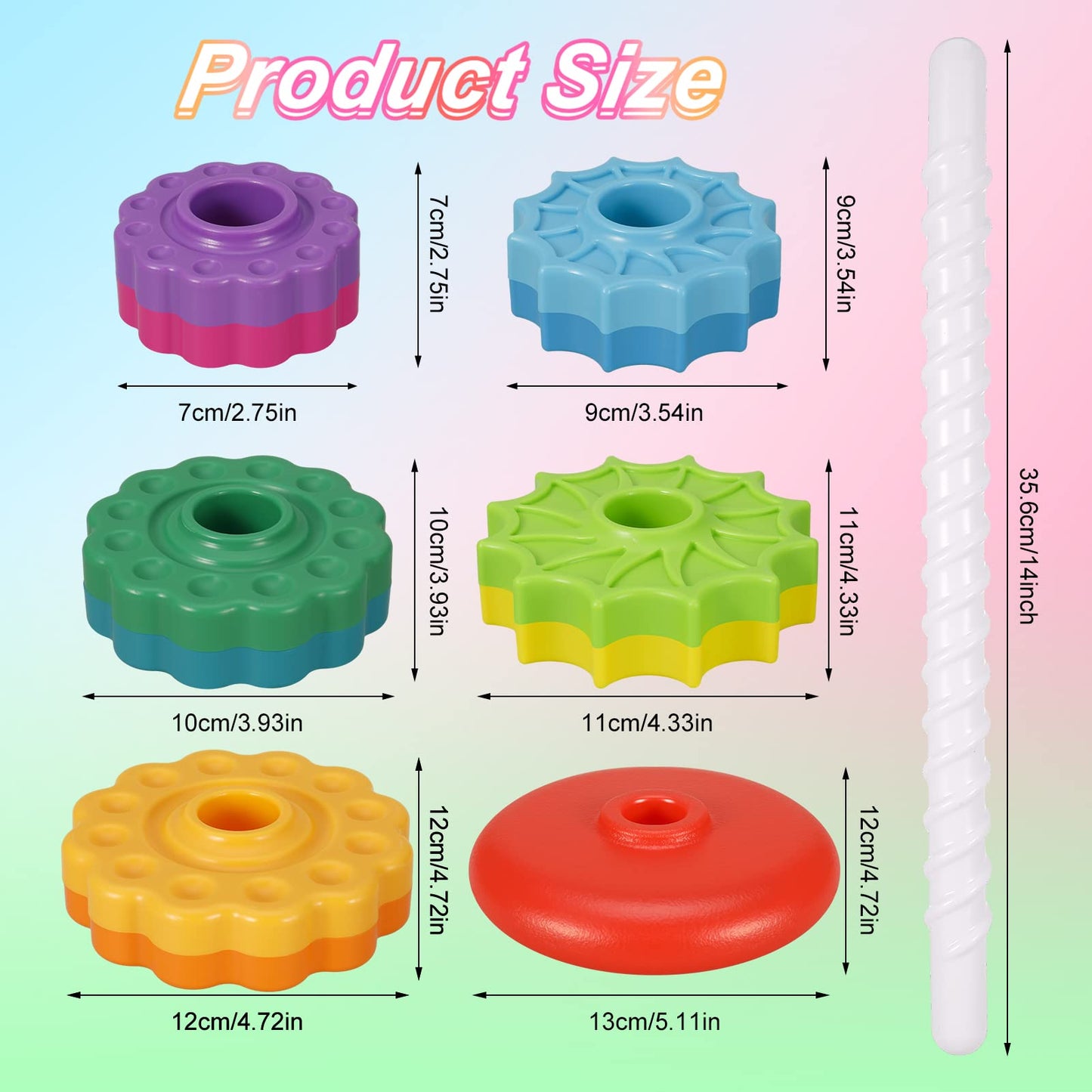 FRIUSATE Spinning Stacking Toys, Baby Sensory Spin Gears Stacking Rings Toy, Rainbow