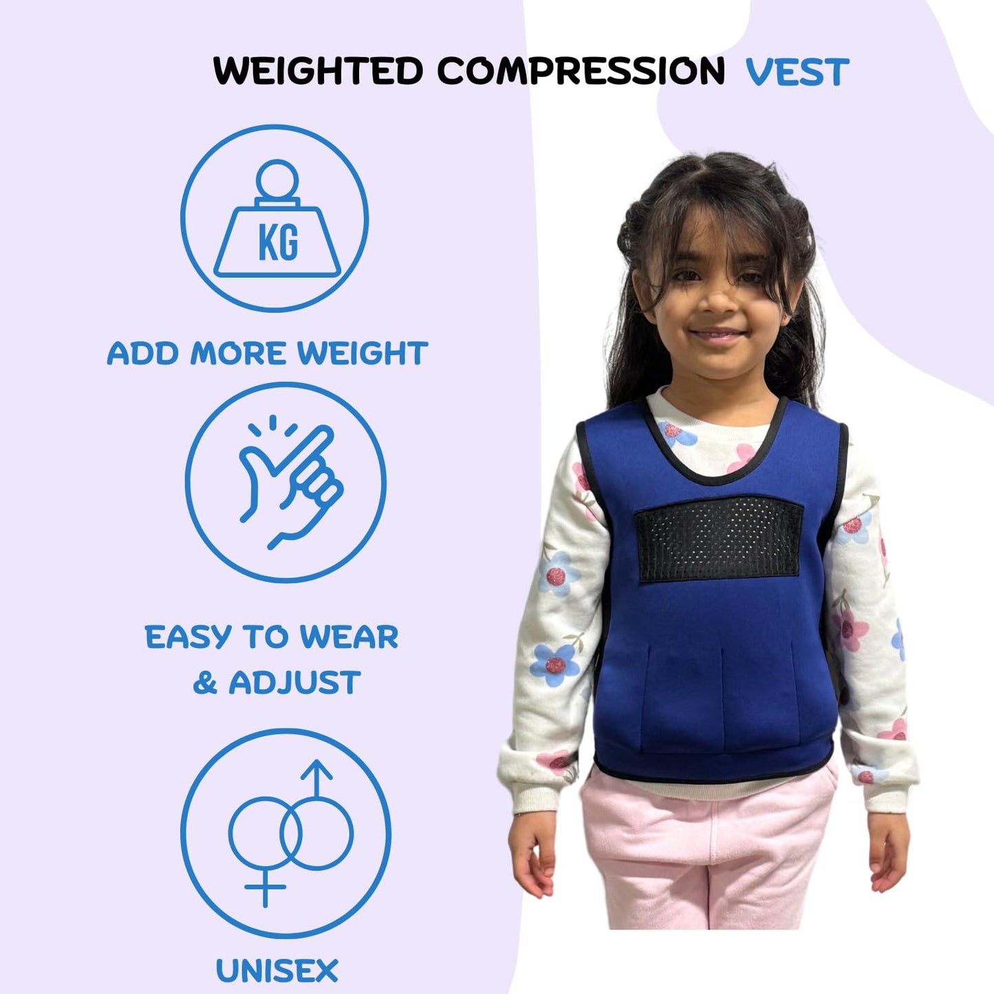 Sentire-Sensory UK – Blue Adjustable Weighted Vest – Compression Vest – For Kids Aged 5-9 (M)