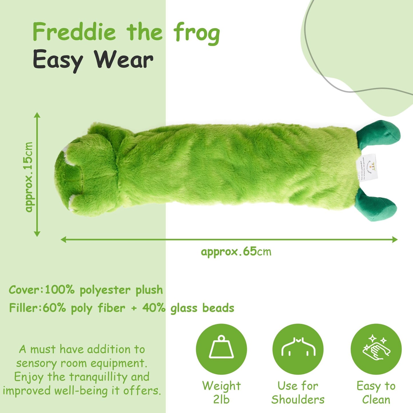 Sentire-Sensory UK – Freddie The Frog 2lb Weighted Shoulder Wrap/Lap Pad – For Children With Autism & Anxiety (1kg)