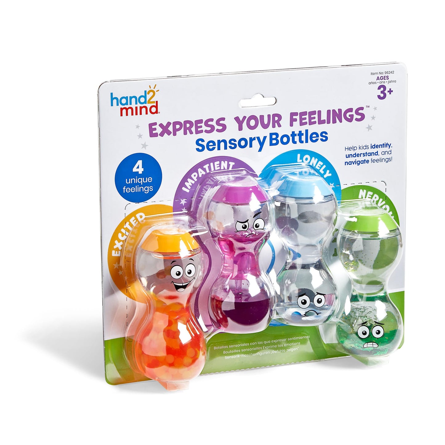 Learning Resources Express Your Feelings Sensory Bottles, Excited Impatient Lonely Nervous, Ages 3+, Emotions Toys for Children, Sensory Play