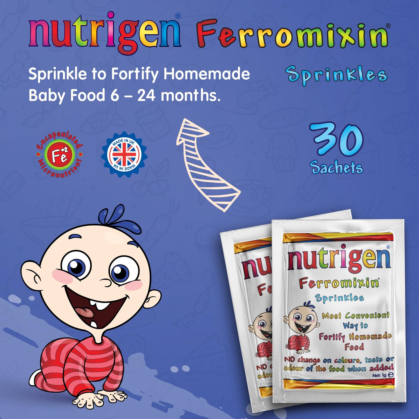 Nutrigen Ferromixin Sprinkles – Iron & Micronutrient Powder for Babies & Toddlers, 30 Sachets