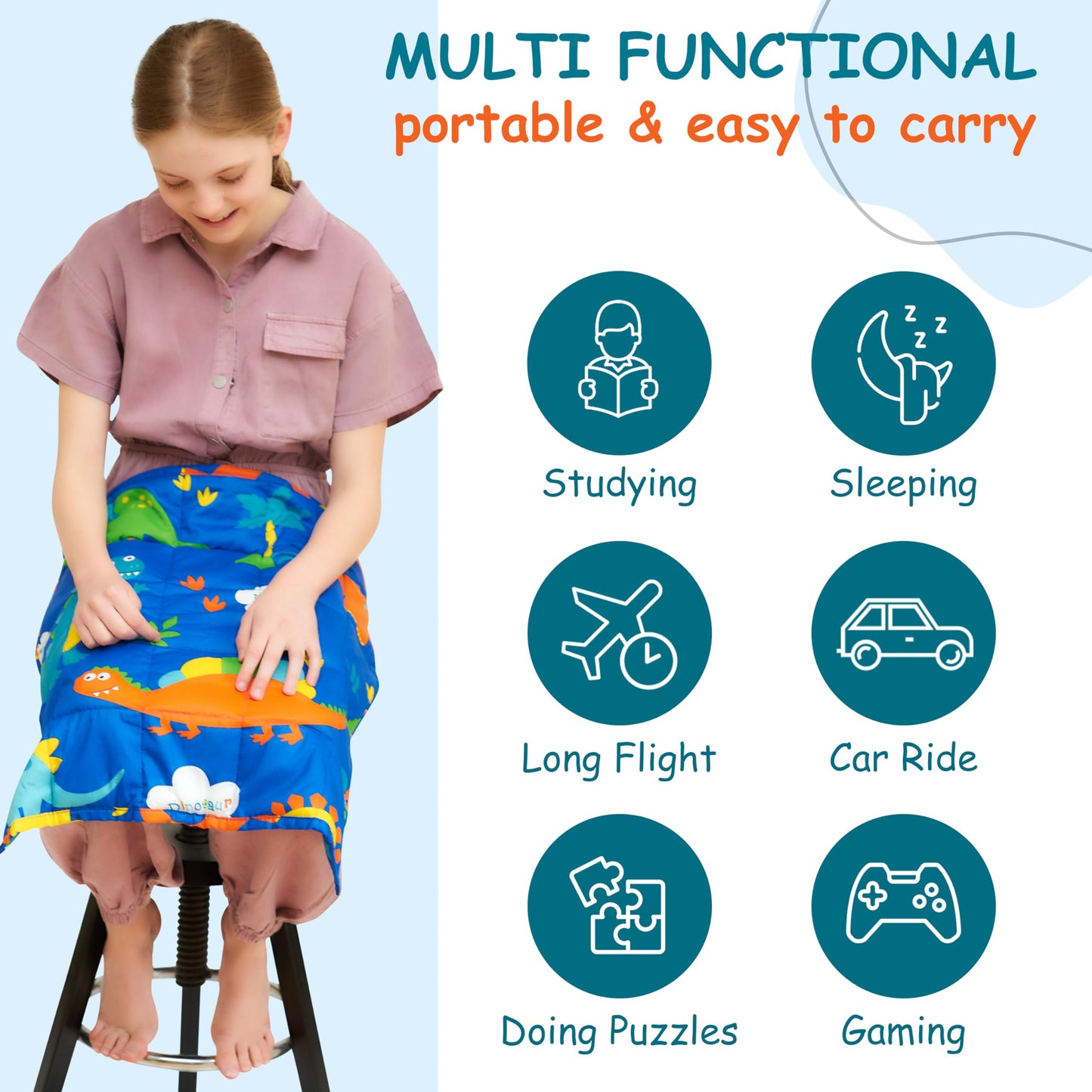 Sentire-Sensory UK - 2lb (1kg) 48 x 53cm Weighted Dinosaur Lap Pad - For children with Autism - ADHD & Anxiety (1kg)