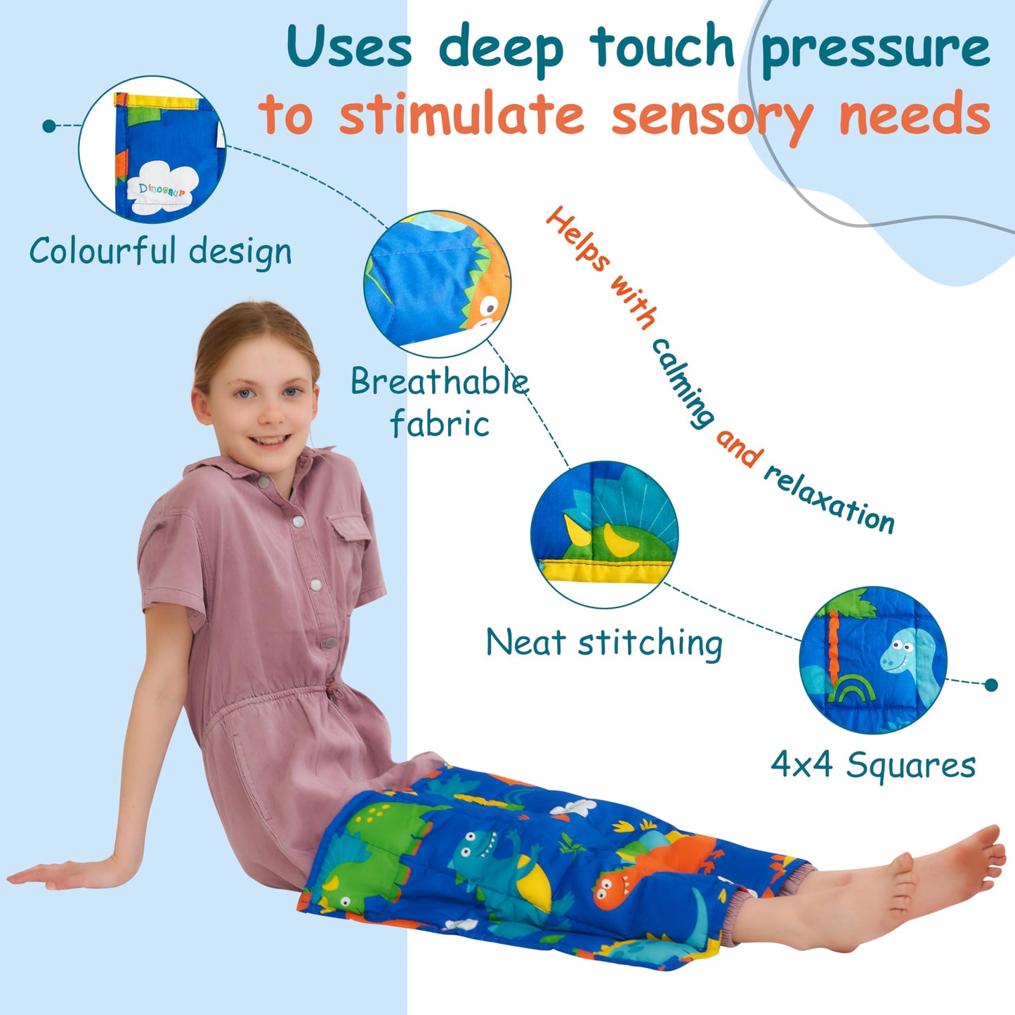 Sentire-Sensory UK - 2lb (1kg) 48 x 53cm Weighted Dinosaur Lap Pad - For children with Autism - ADHD & Anxiety (1kg)