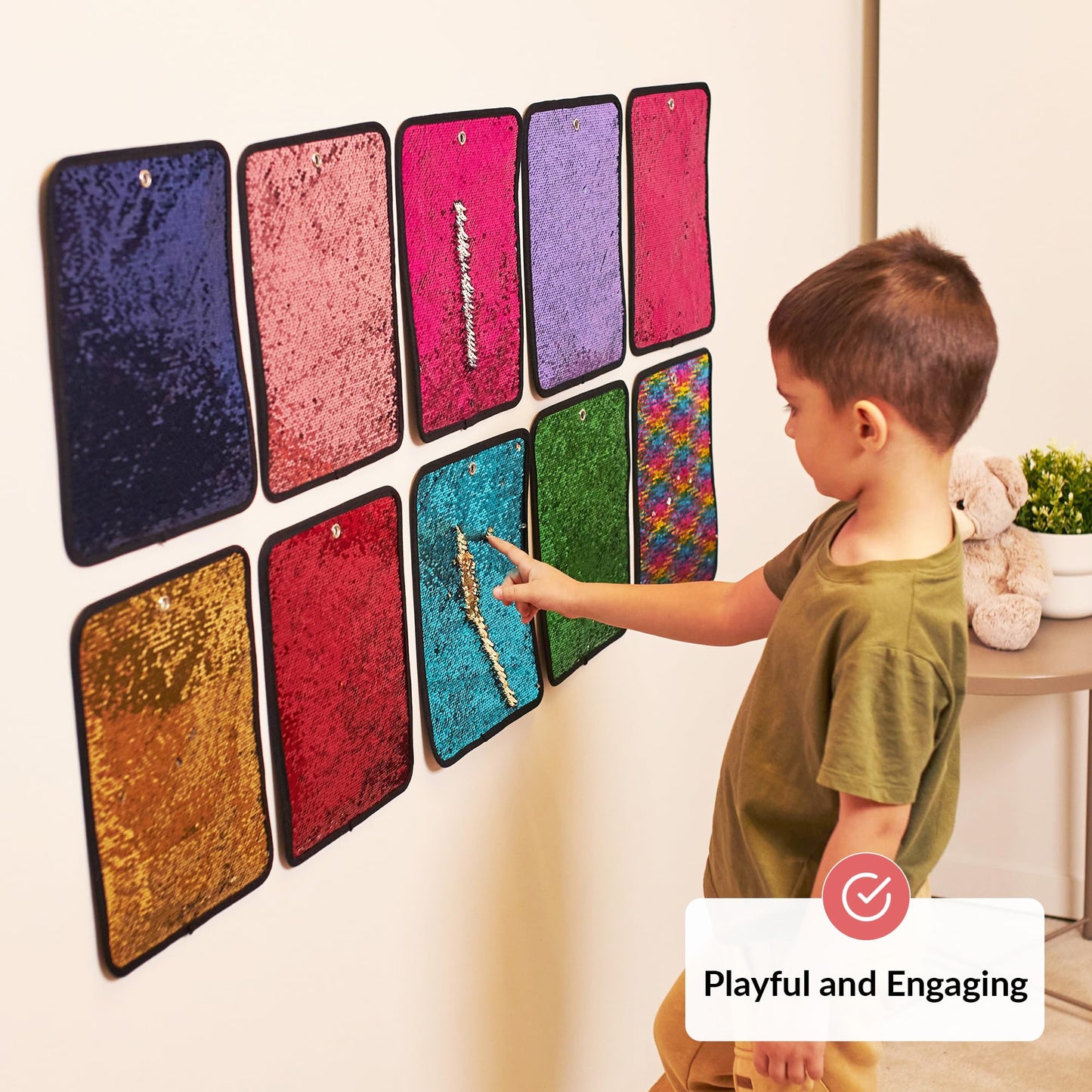 ODOXIA Sequin Fabric Mats | Sensory Wall | Reversible Flip Sequin Fabric | Sensory Tiles for Kids | 10-Pack Mats (Rectangle)