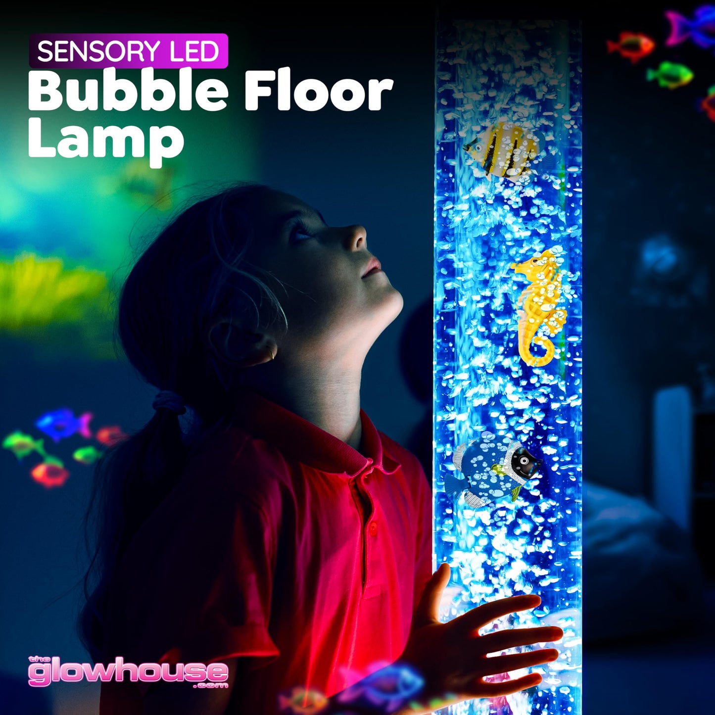 100cm Colour Changing Sensory Bubble Lamp with Plastic Fish