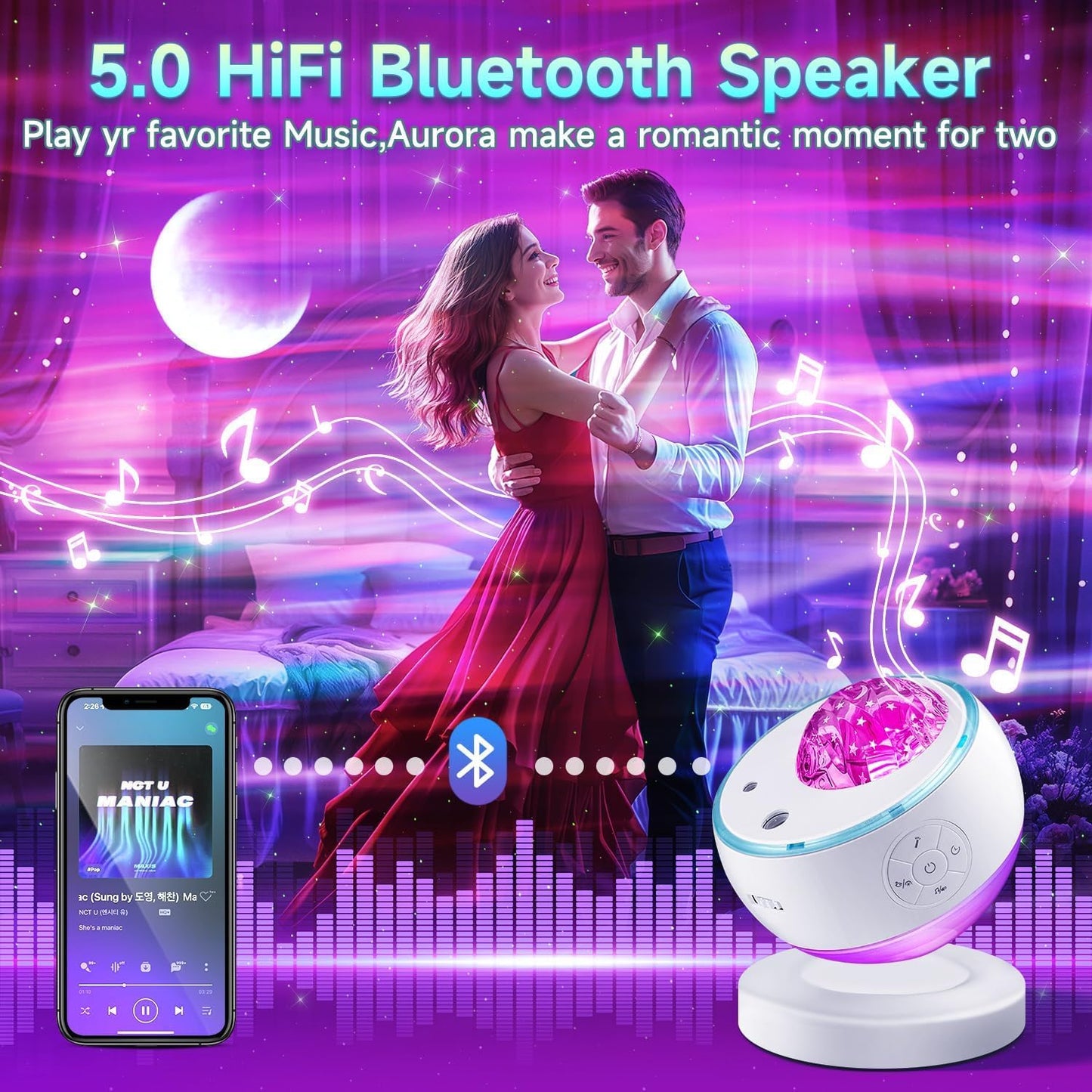 Galaxy Projector Star Projector, 300 Colour Modes Moon Galaxy Light, 15 White Noise