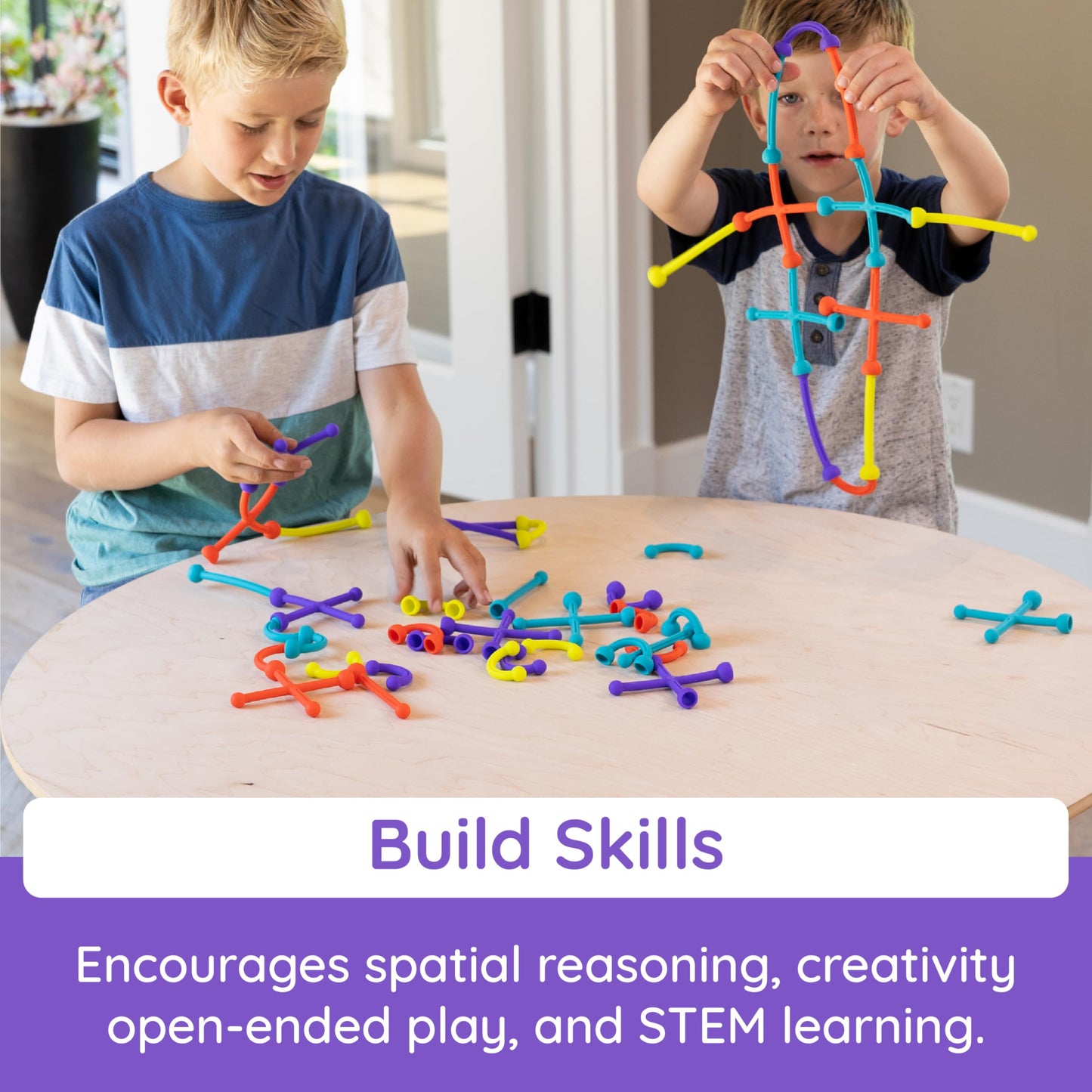 Fat Brain Toys Plip Kit | 52 Piece Bendy Silicone Link Toy Building Set in a Variety of Shapes