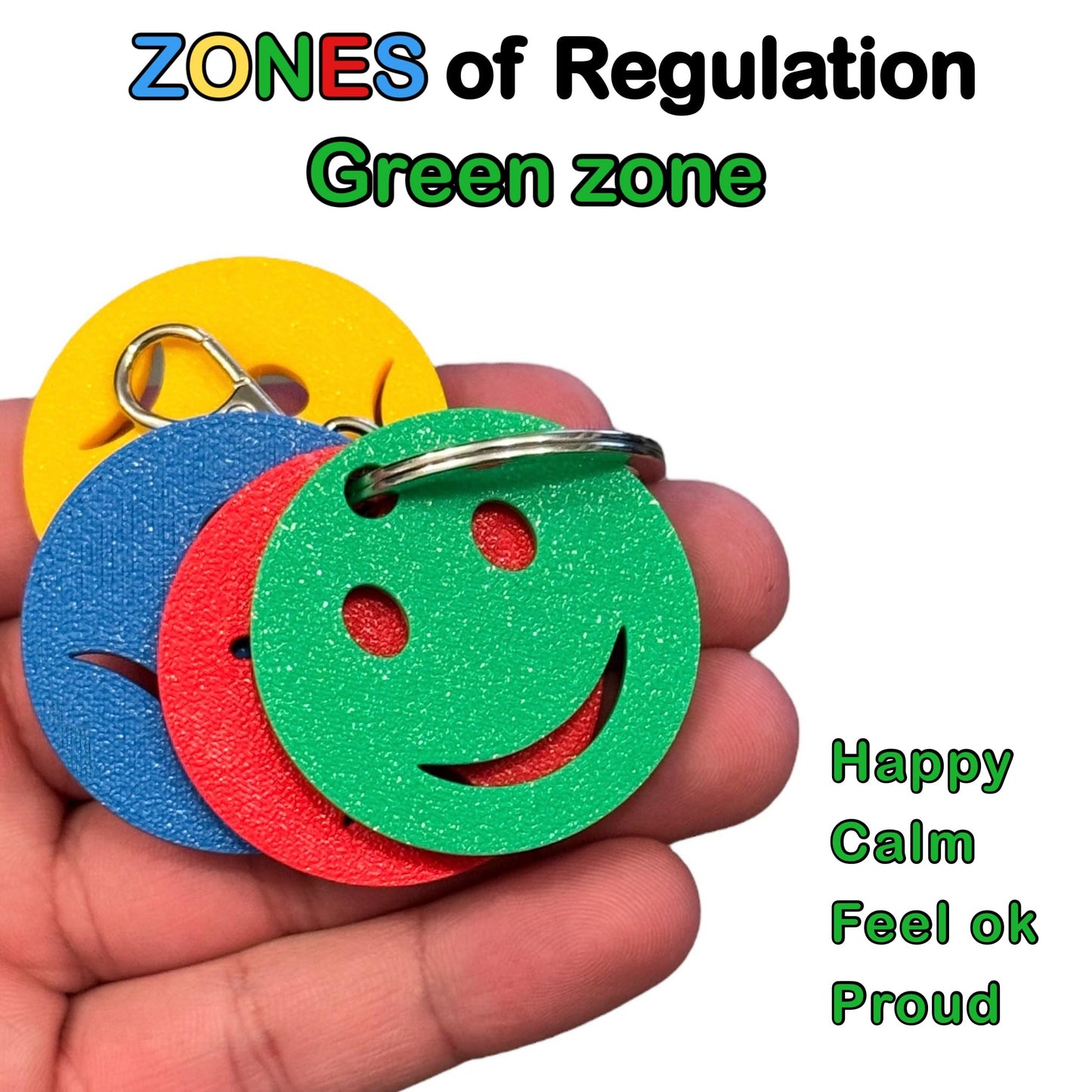 The Original Designed Emotions Regulation Keychain – 4 Colour Coded Mood Zone Discs Teaching Aid | Emotional Regulation and Management Tool for Kids & Adults | SEN Communication Tool/Accessory
