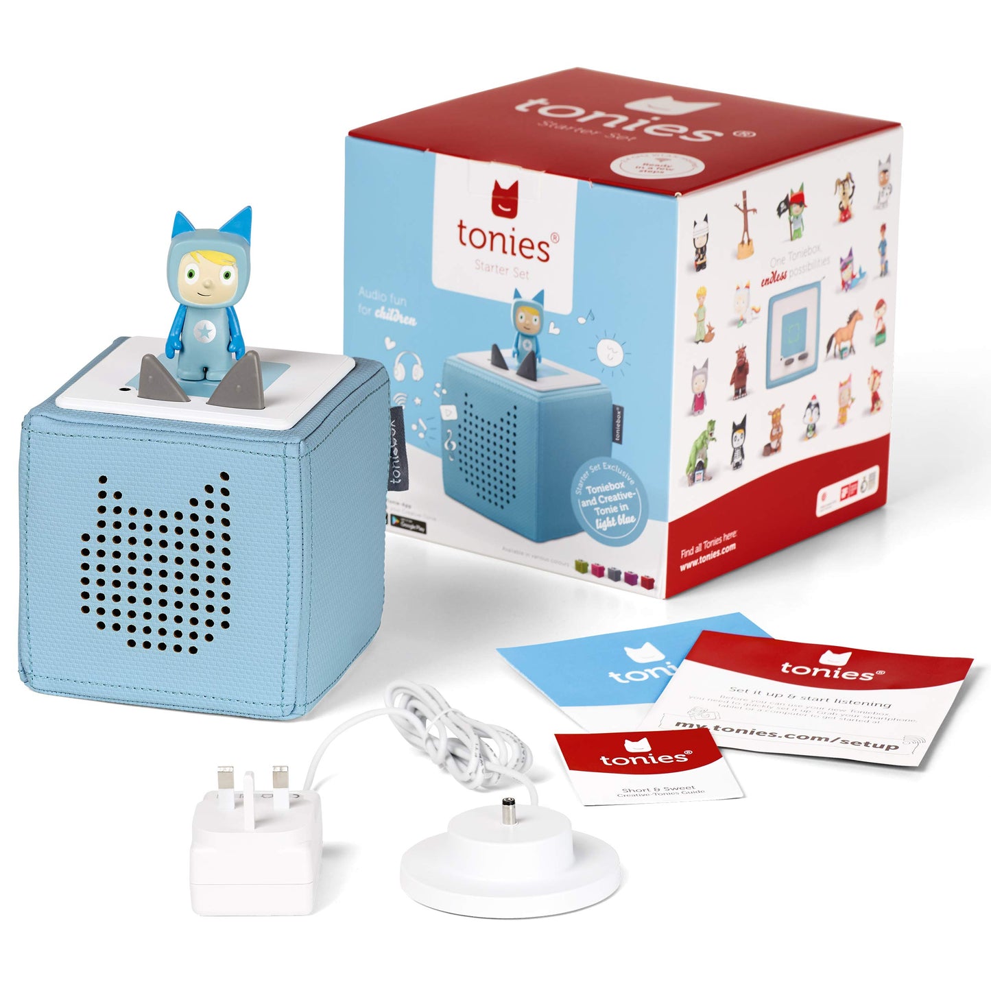 tonies Toniebox Disney Mega Bundle Inc 1 Creative 5 Lion King, Aladdin, Jungle Book, Winnie The Pooh, and Frozen, Kid's Gifts, Screen-Free Music Player for Kids, Learning Toys, Light Blue