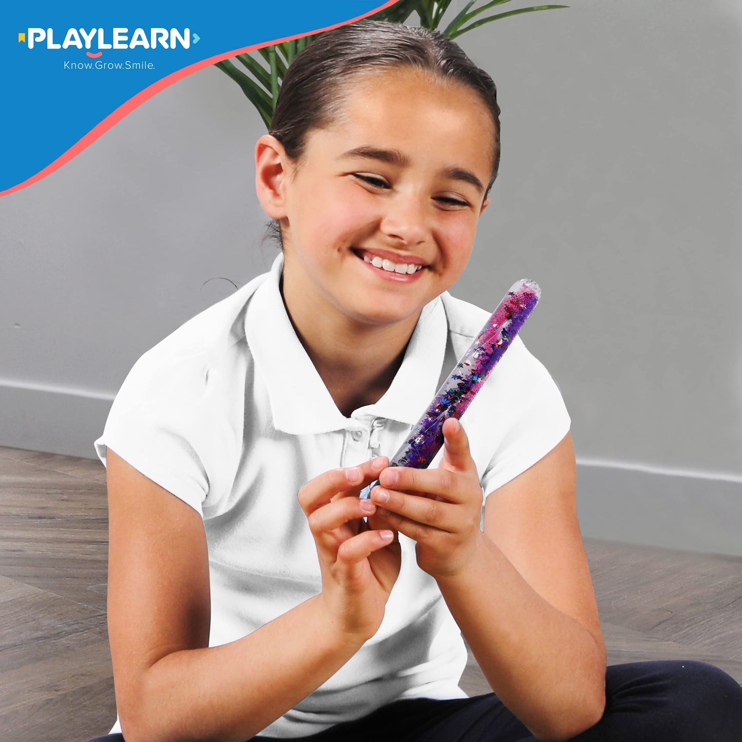 Playlearn SMGT4 Sensory Small Clear Durable Tubes in Shatter-Proof Plastic Filled with Swirling Liquid and Glitter in Bright Colours, Multicolor, Medium