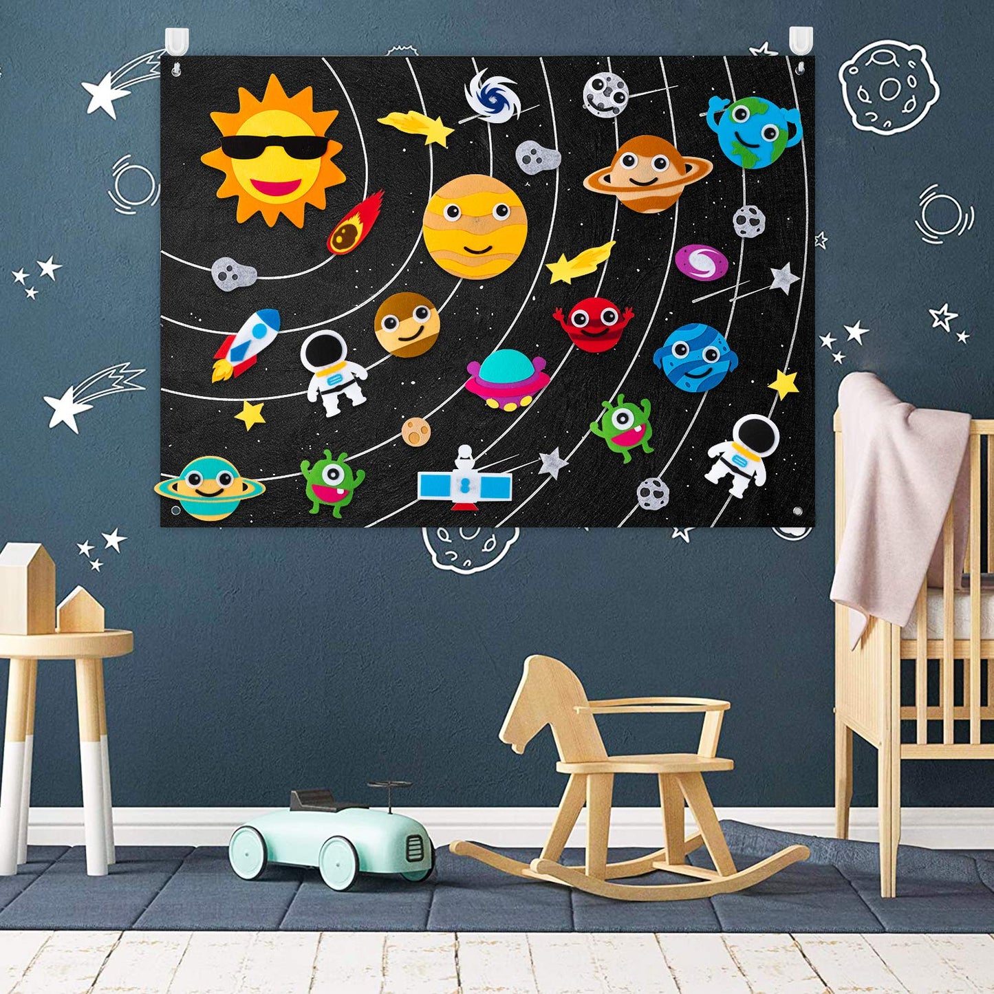 WATINC Solar System Felt Story Board for Kids Space Toys Educational Early Learning Montessori Preschool Storytelling Flannel Board Play Kit Educational Hanging Teaching Toys Birthday Gift