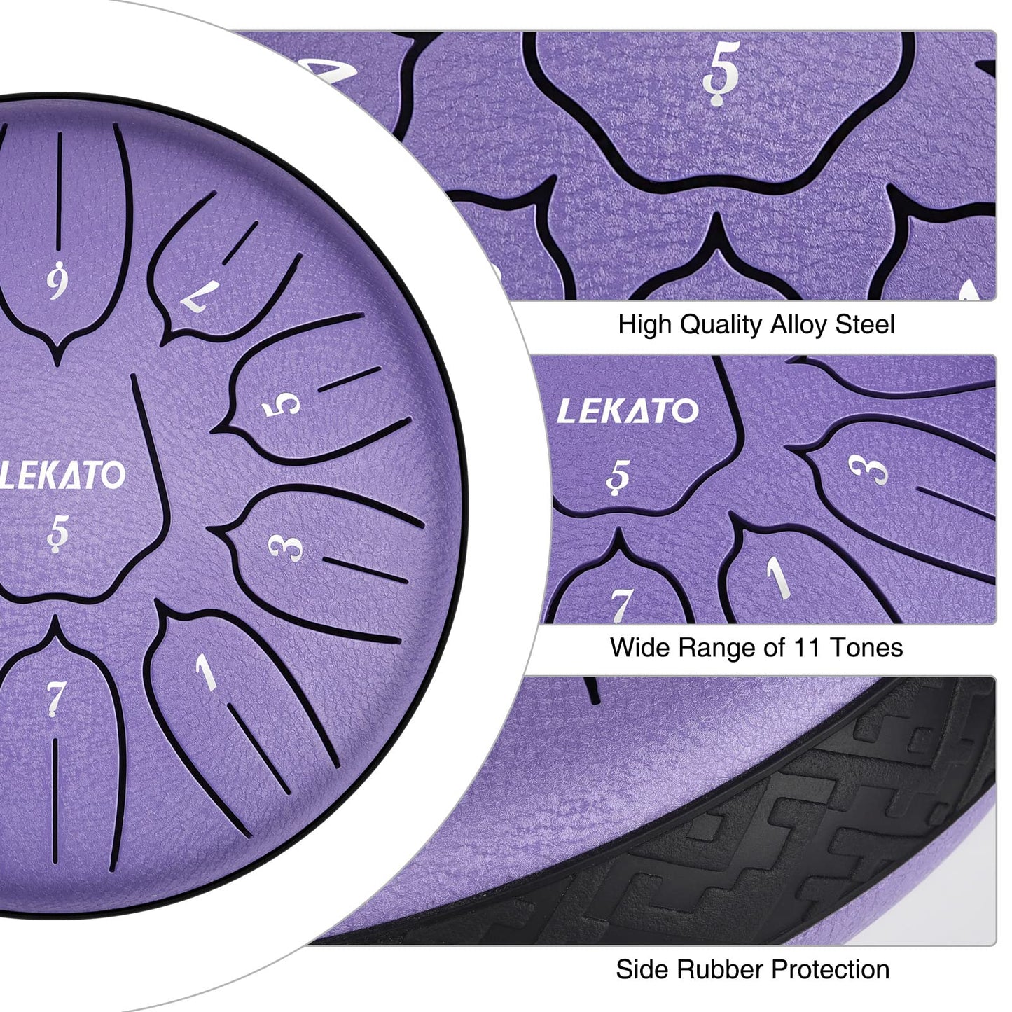 LEKATO Steel Tongue Drum 6 Inch 11 Note, D Key Handpan Rain Drum for Outside Garden Sound Healing, Steel Alloy Ethereal BalmyDrum with Storage Bag, Percussion Instrument Gift for Beginner, Purple