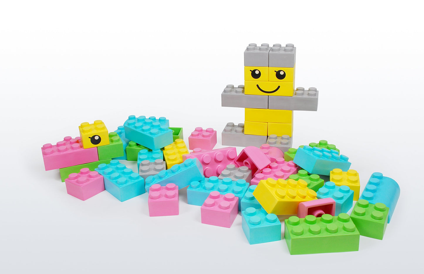 Playlearn 42 Piece Soft Brick Construction Set Large Soft Lego Style Pieces (Pastel Colours)