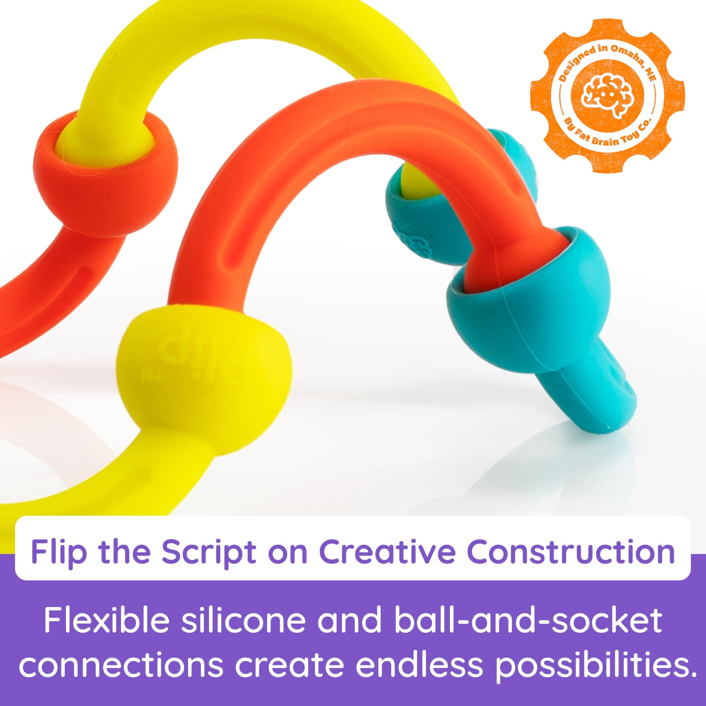 Fat Brain Toys Plip Kit | 52 Piece Bendy Silicone Link Toy Building Set in a Variety of Shapes