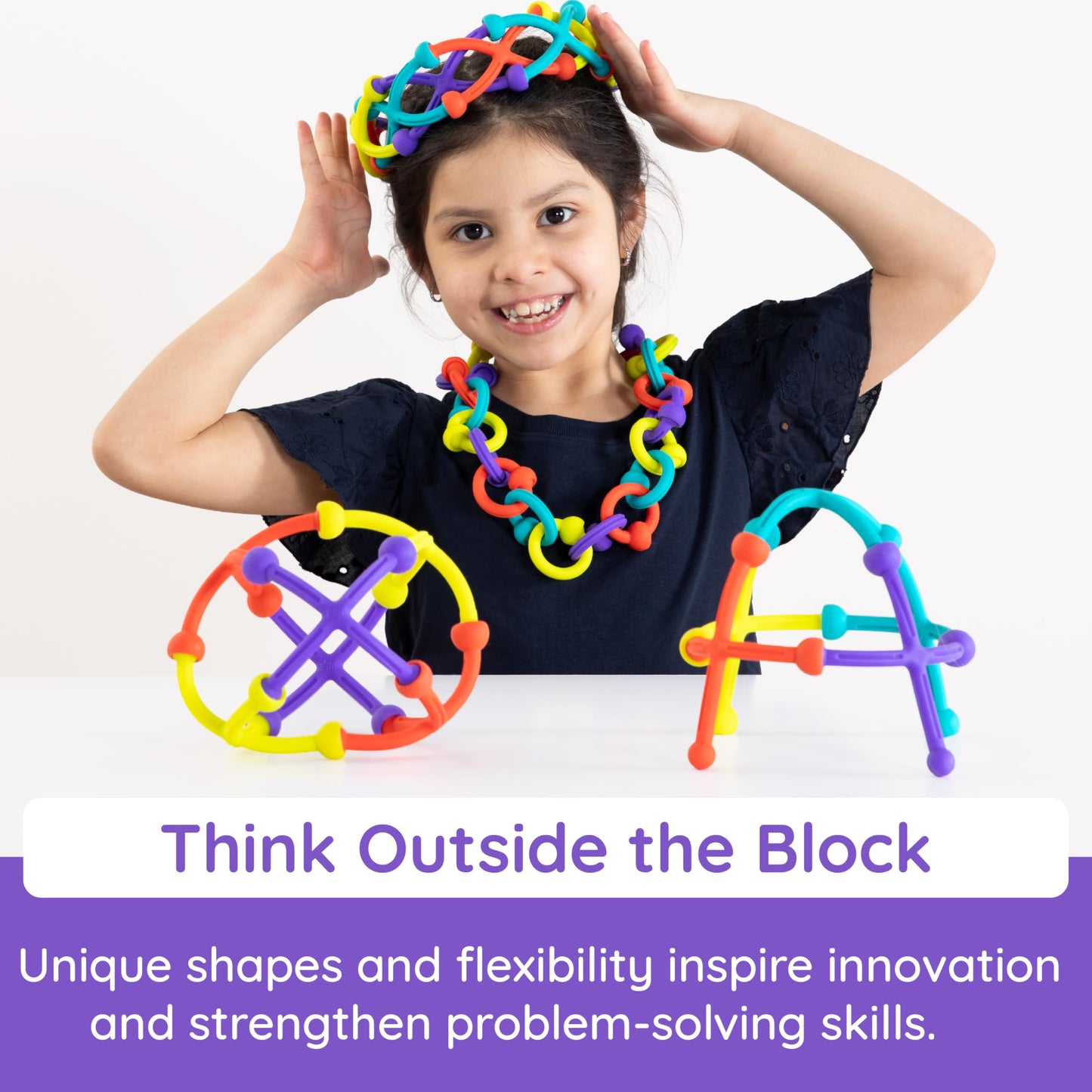 Fat Brain Toys Plip Kit | 52 Piece Bendy Silicone Link Toy Building Set in a Variety of Shapes