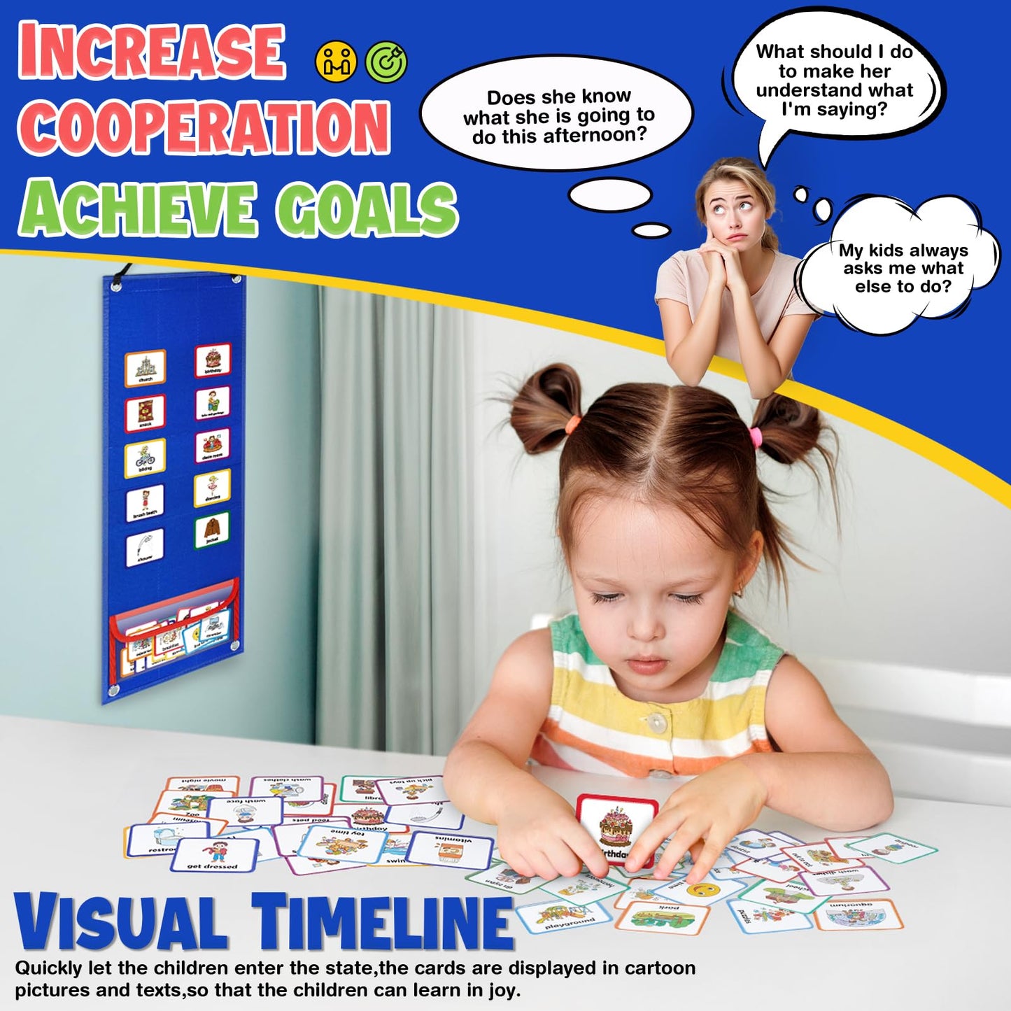 Visual Timetable Children Daily Routine Chart with 86 PECS Cards Now and Next Board