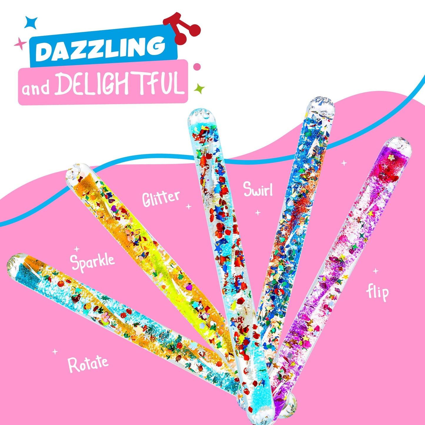 JFA Supplies Pack of 5 Spiral Glitter Wands 16cm Long Assorted Colours and Shapes