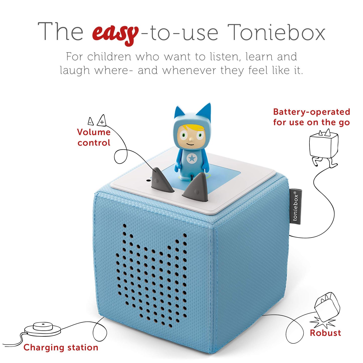 tonies Toniebox Disney Mega Bundle Inc 1 Creative 5 Lion King, Aladdin, Jungle Book, Winnie The Pooh, and Frozen, Kid's Gifts, Screen-Free Music Player for Kids, Learning Toys, Light Blue