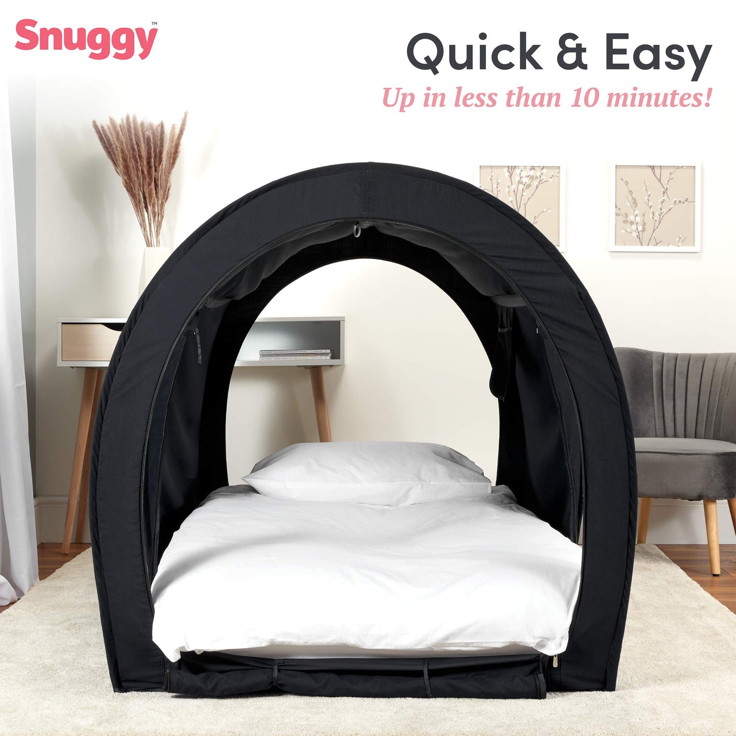 Snuggy Pod Bed Canopy - Blackout (Single) | Sensory-Friendly Enclosed Pop-Up Bed Tent for Kids & Adults | Indoor Sleep Pod for Privacy & Light Control | Lightweight, Breathable & Foldable Design