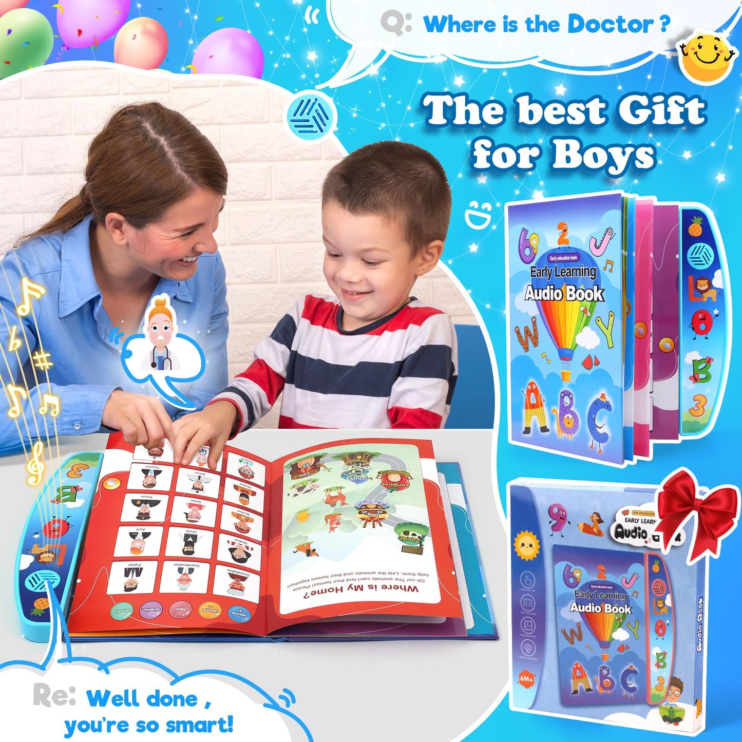 Toddler Toys for 2 3 4 5 Year Old Boys: Interactive Sensory Learning Busy Book with Sounds
