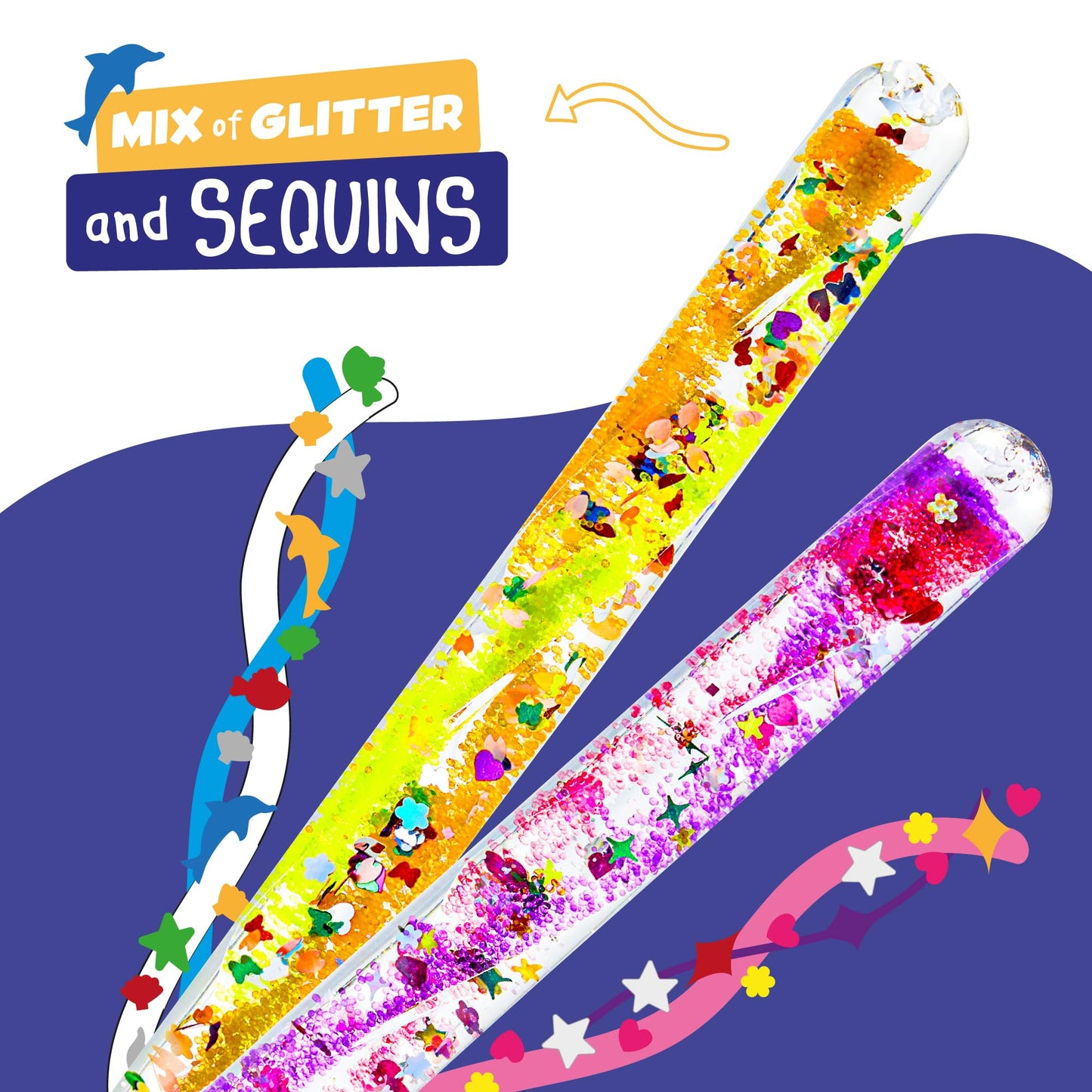 JFA Supplies Pack of 5 Spiral Glitter Wands 16cm Long Assorted Colours and Shapes