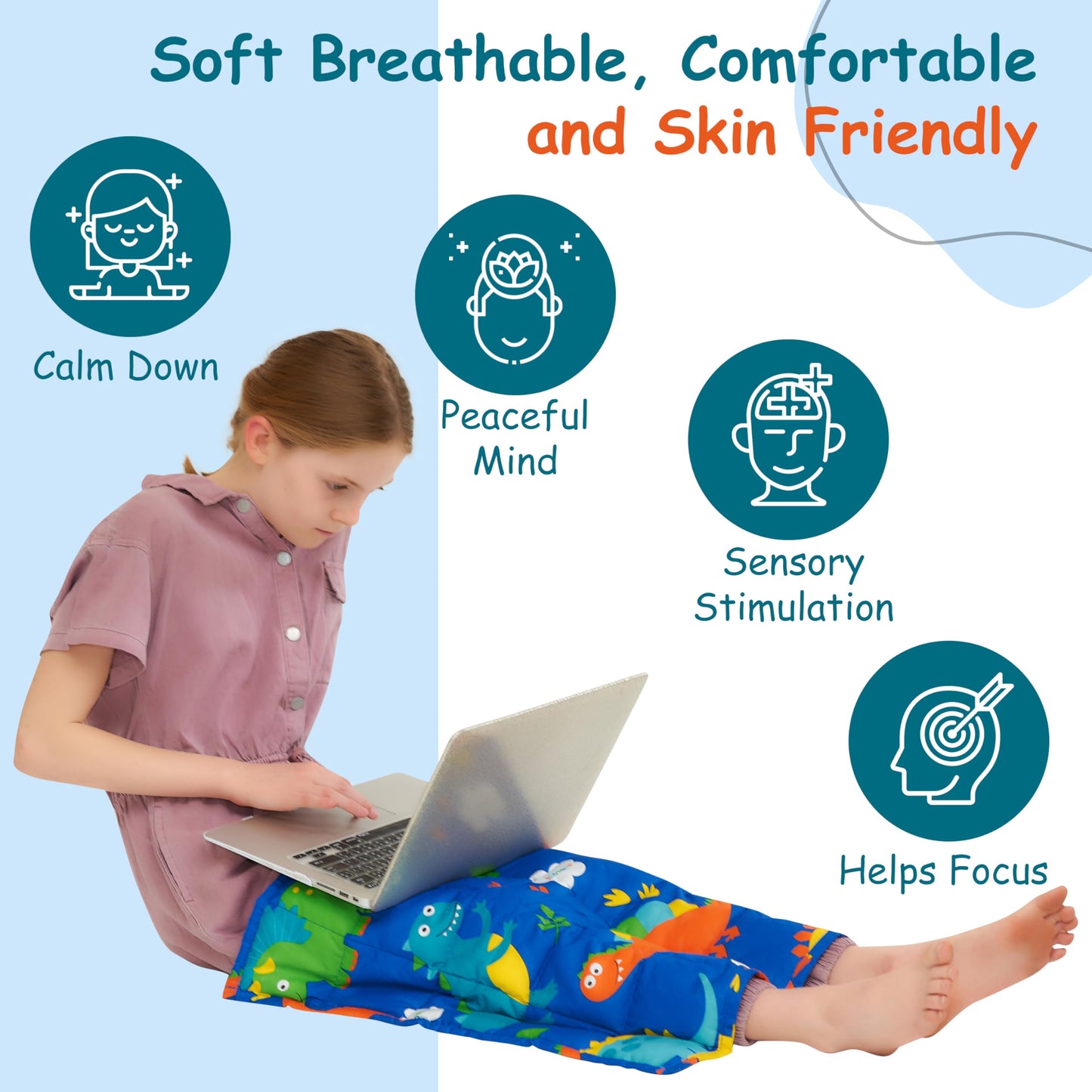 Sentire-Sensory UK - 2lb (1kg) 48 x 53cm Weighted Dinosaur Lap Pad - For children with Autism - ADHD & Anxiety (1kg)