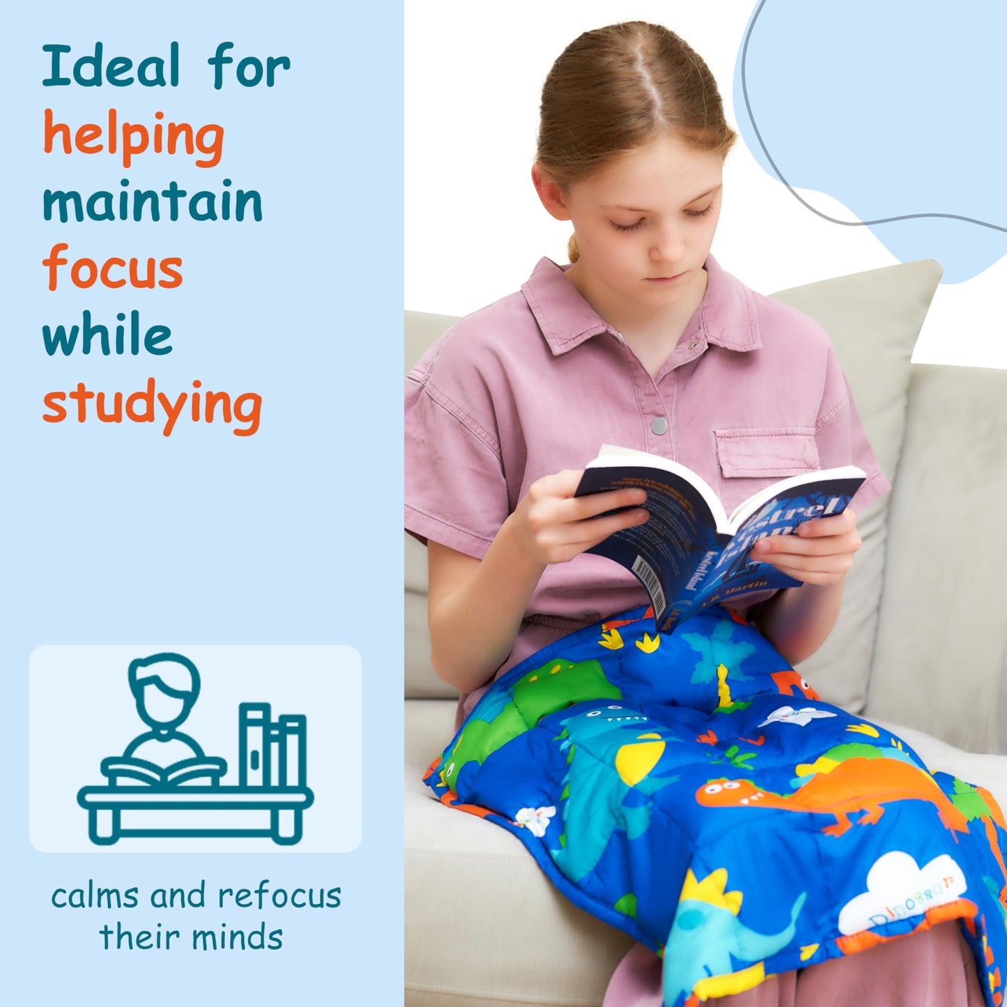 Sentire-Sensory UK - 2lb (1kg) 48 x 53cm Weighted Dinosaur Lap Pad - For children with Autism - ADHD & Anxiety (1kg)