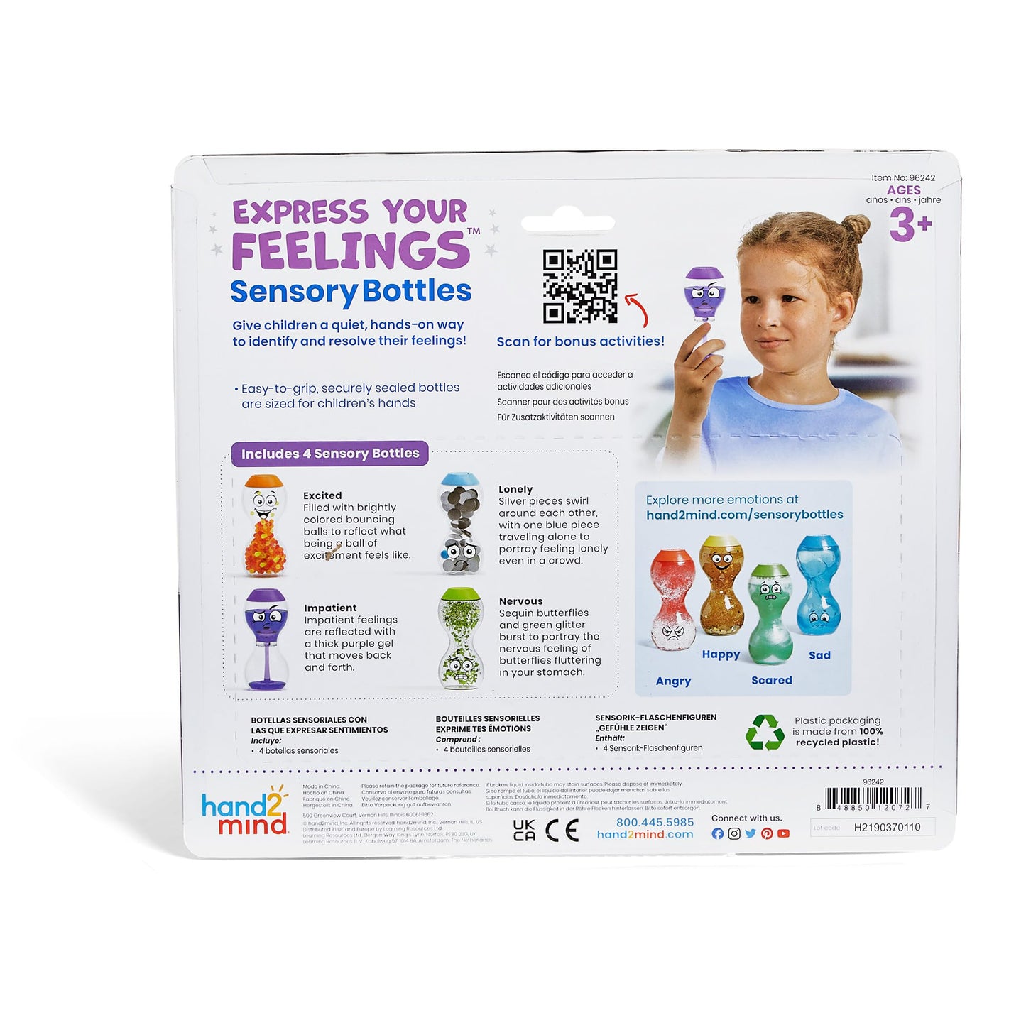 Learning Resources Express Your Feelings Sensory Bottles, Excited Impatient Lonely Nervous, Ages 3+, Emotions Toys for Children, Sensory Play